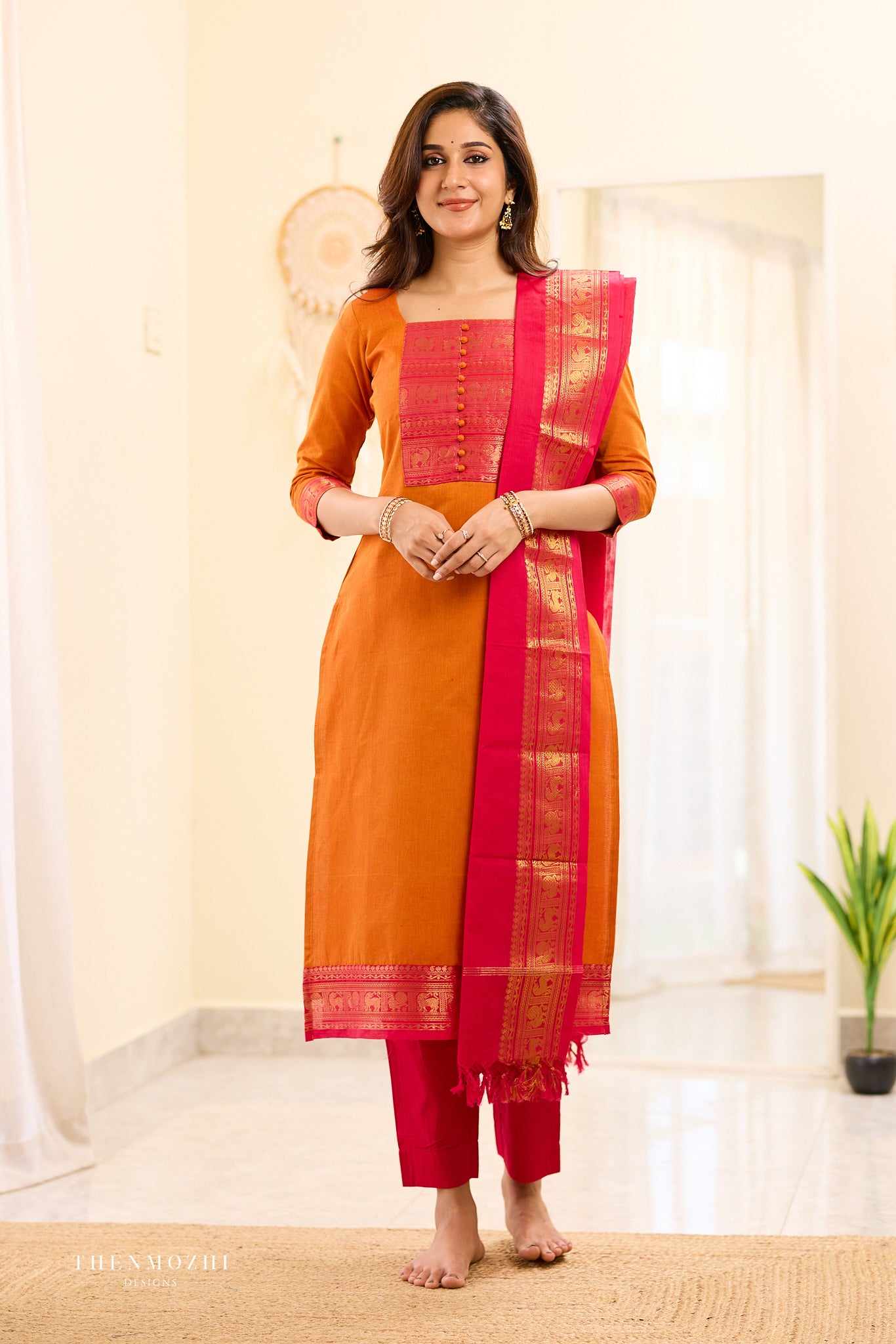 Tangerine Chettinad Cotton Salwar