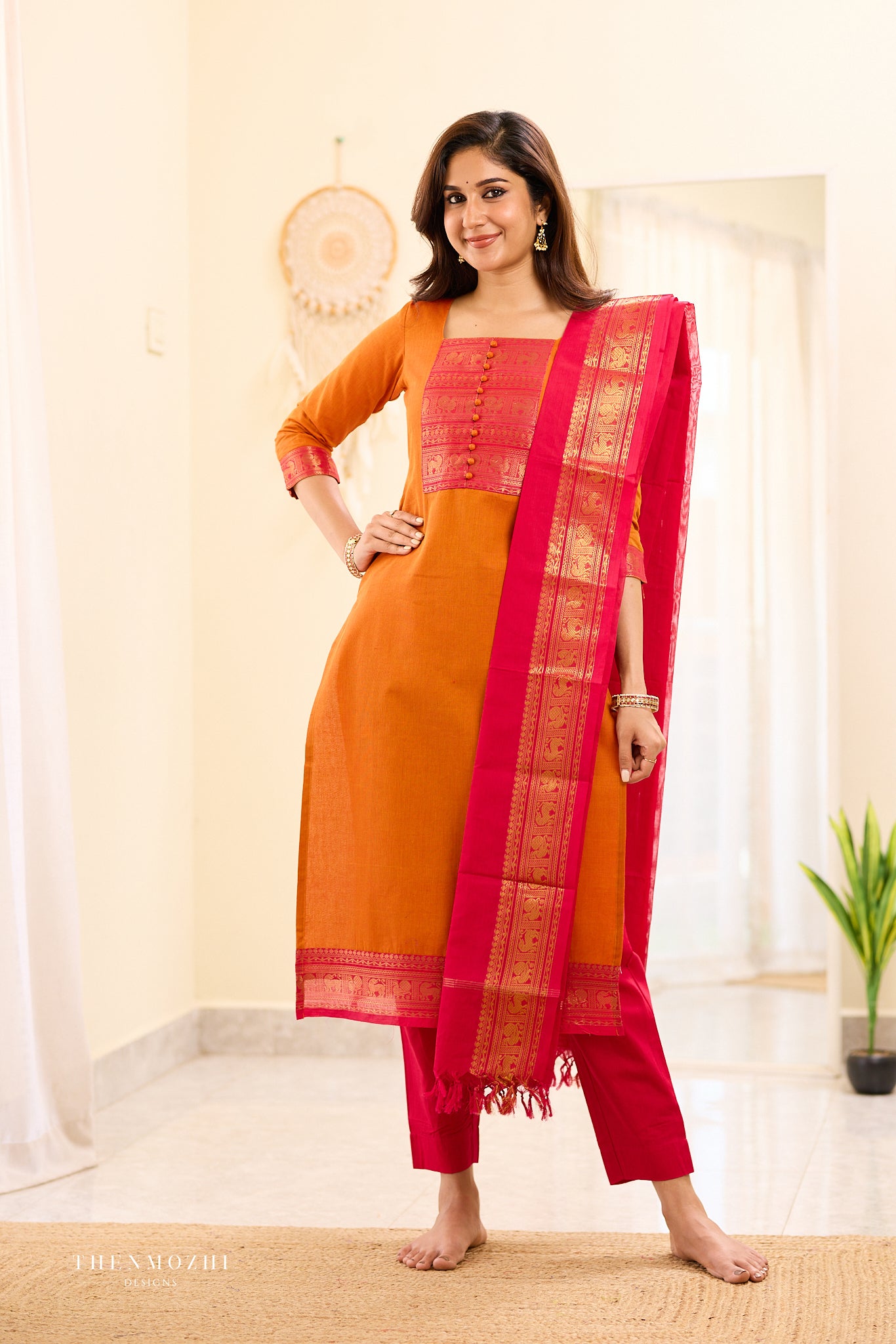 Tangerine Chettinad Cotton Salwar