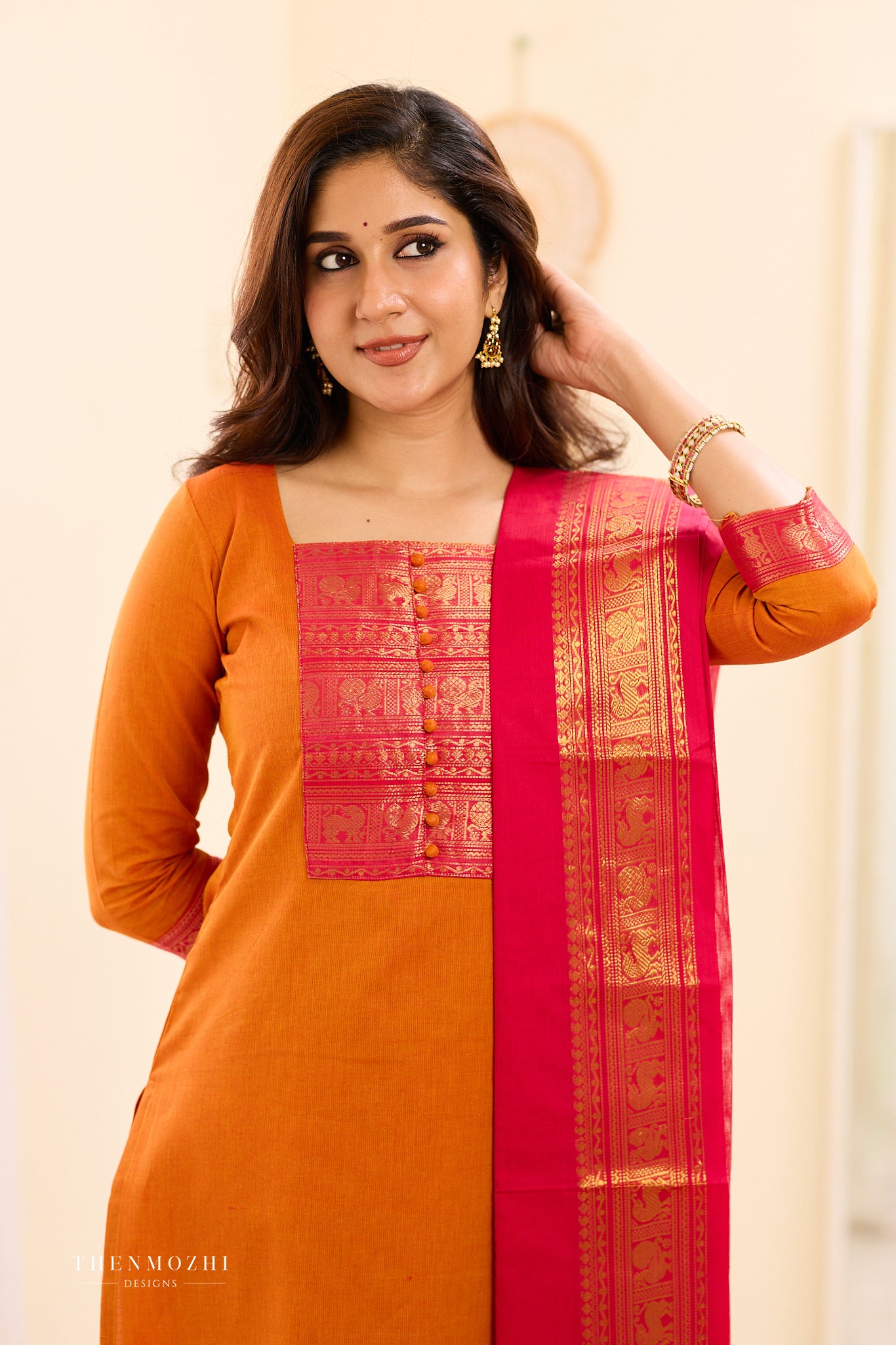 Tangerine Chettinad Cotton Salwar