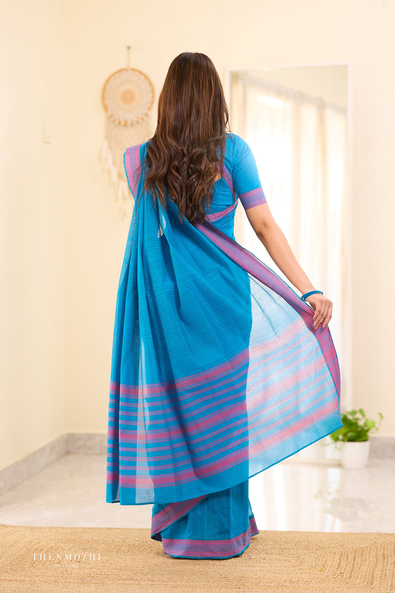Tiffany Blue Mangalagiri Missing checks Cotton Saree