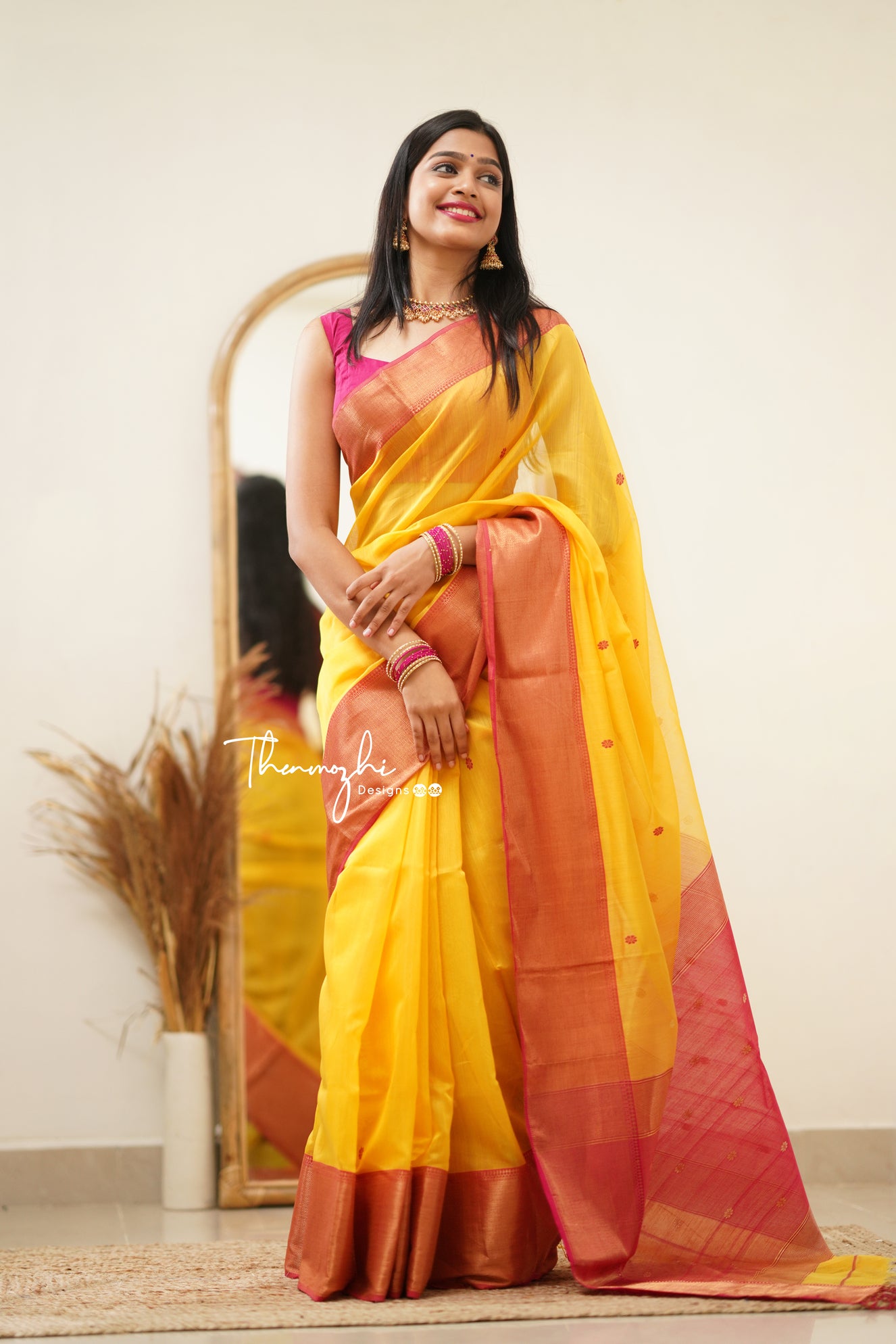 Bright Yellow with Pink Border