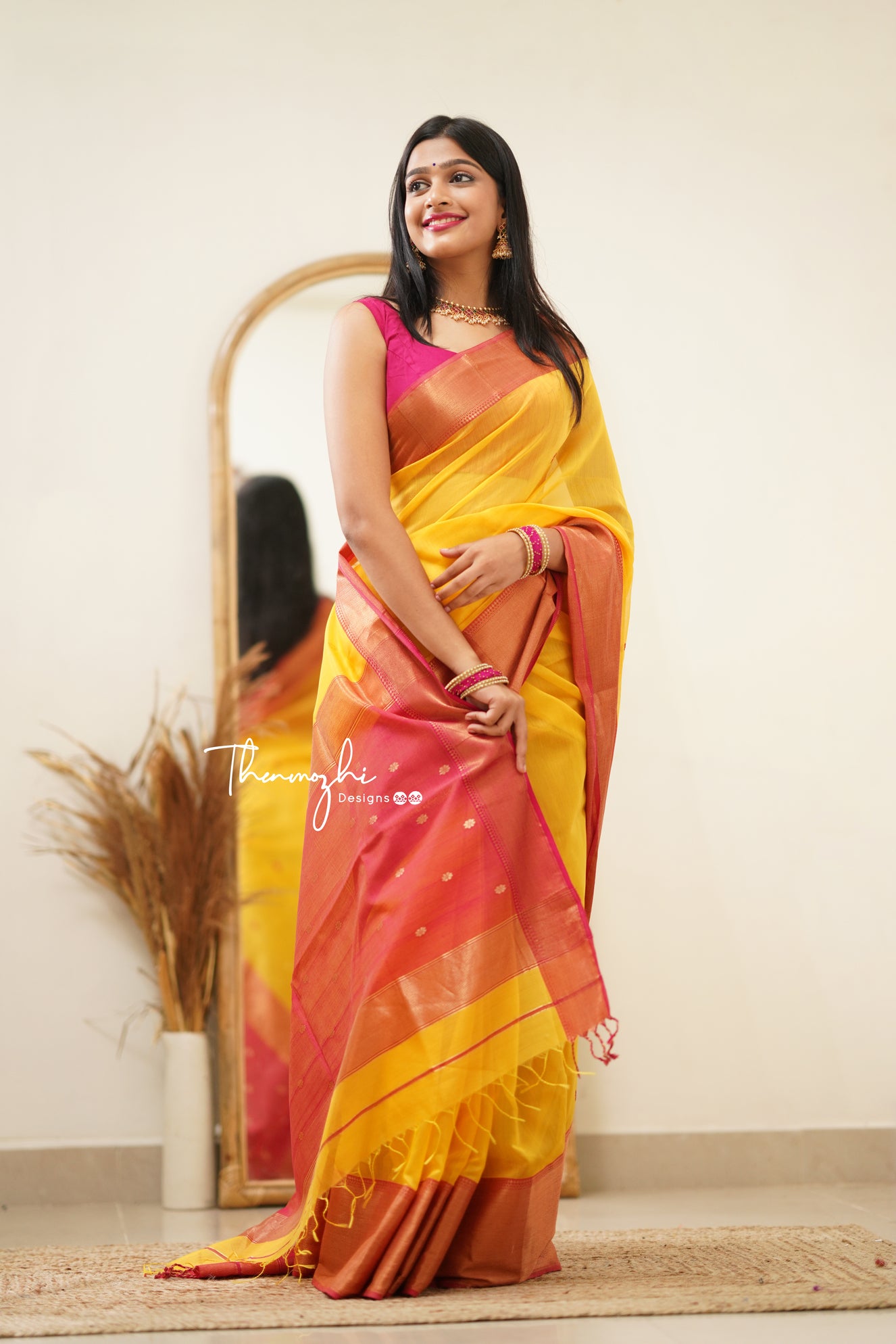 Bright Yellow with Pink Border