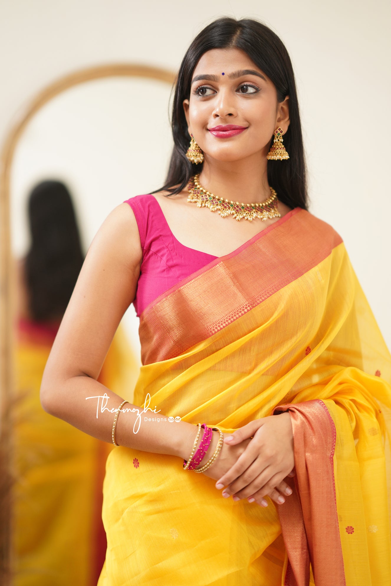 Bright Yellow with Pink Border