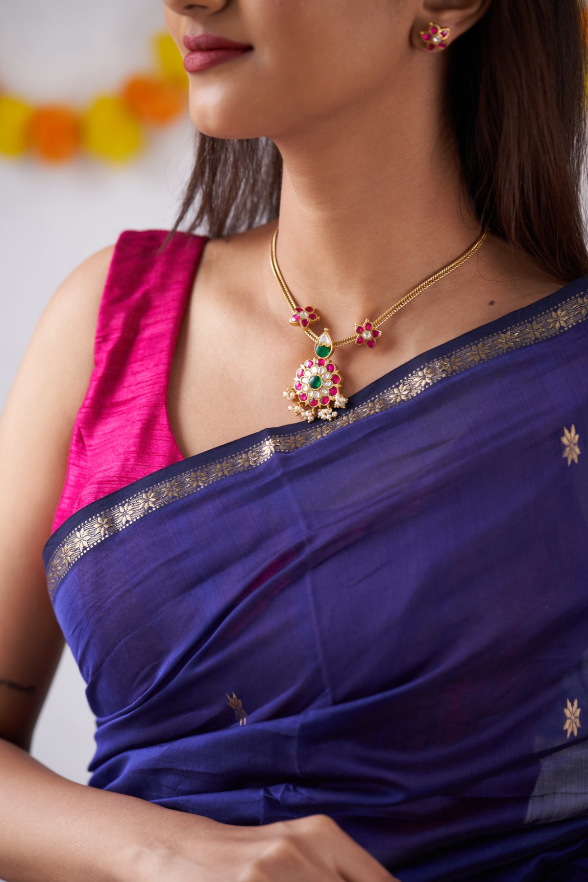 Ethnic Blue Maheshwari Silk Handloom Cotton Saree