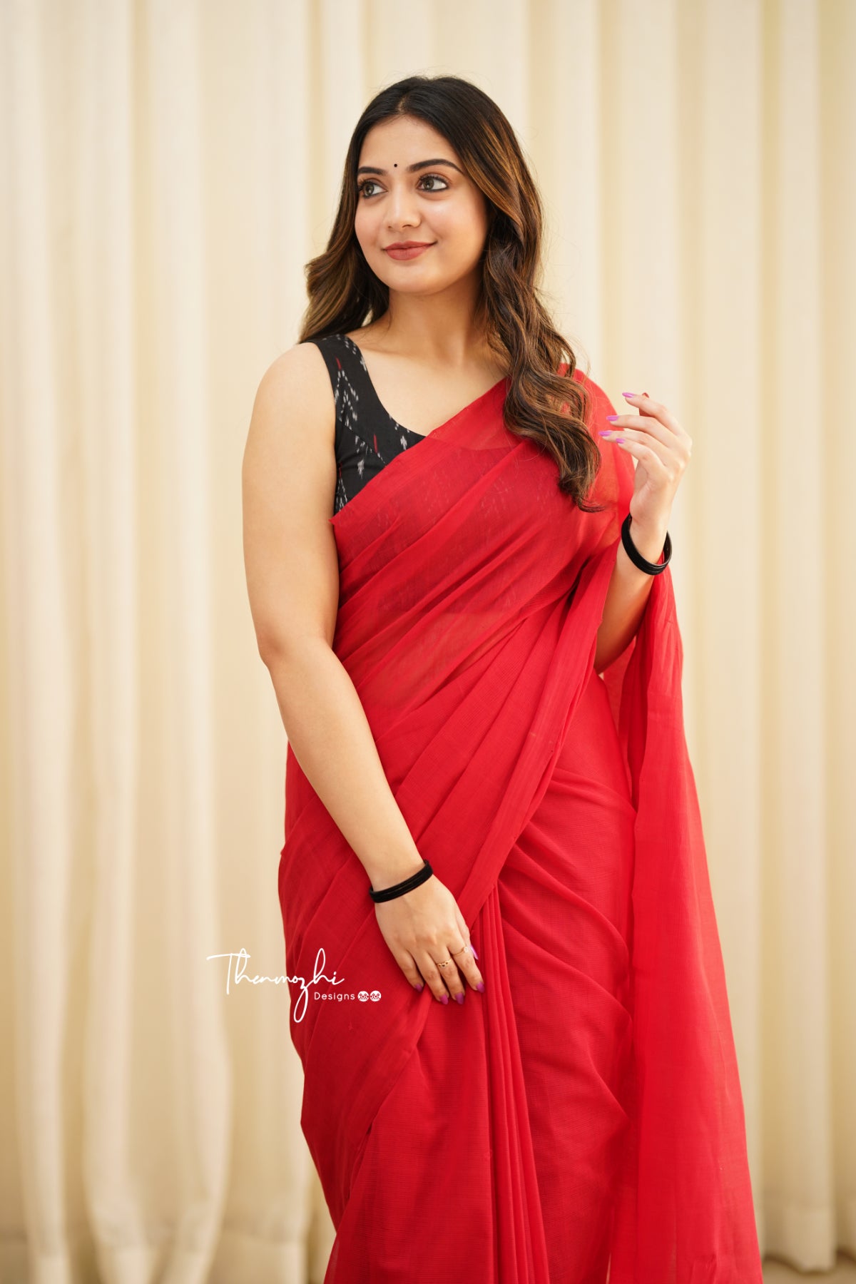 Fire Finch - Red Mangalagiri Plain Cotton Saree