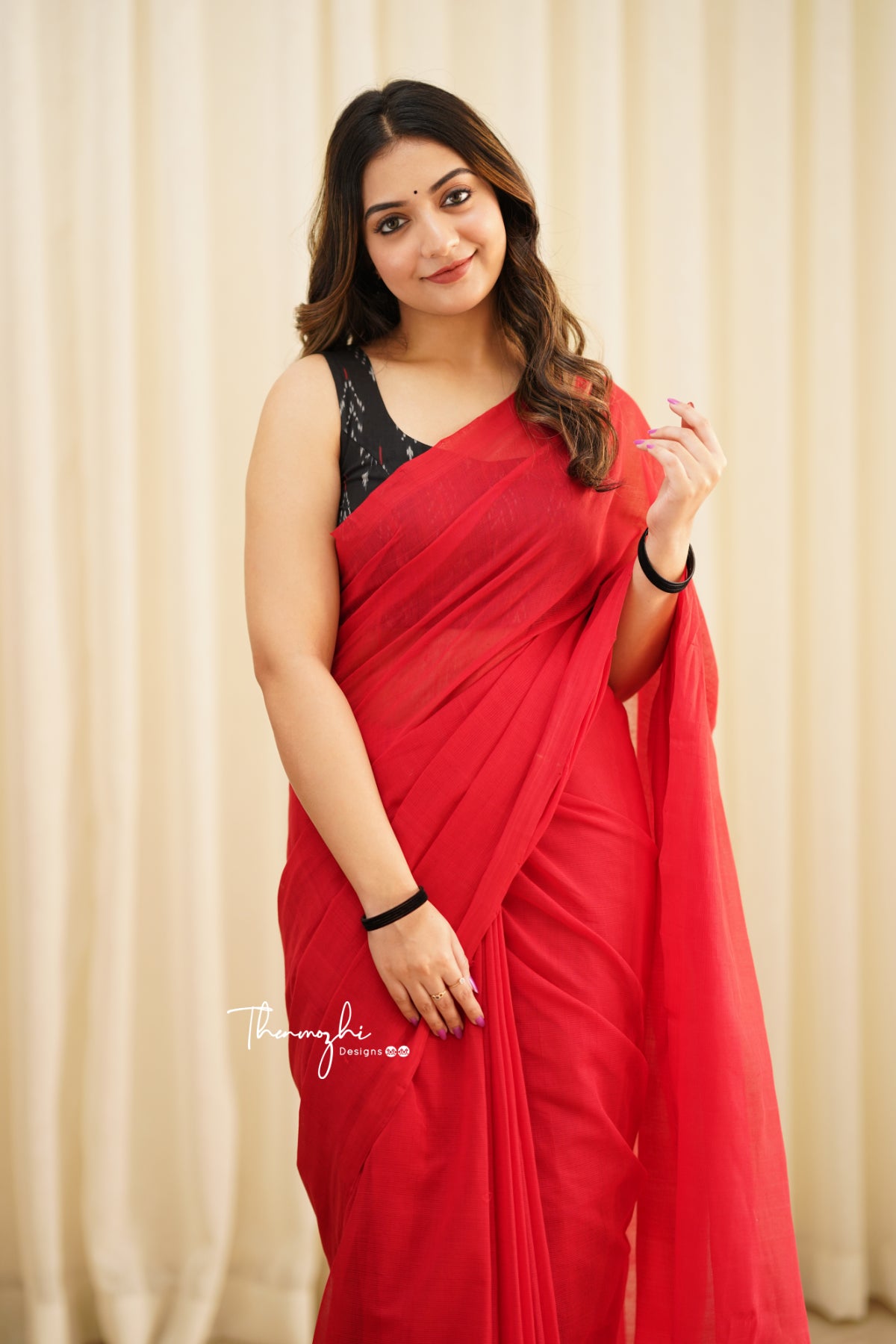 Fire Finch - Red Mangalagiri Plain Cotton Saree