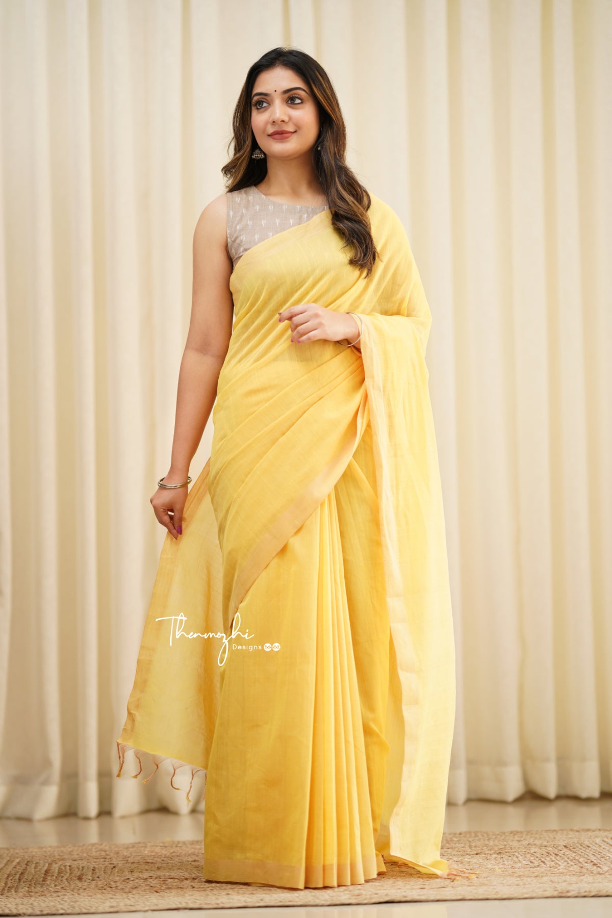 Yellow Canary - Yellow Mangalagiri Plain Cotton Saree