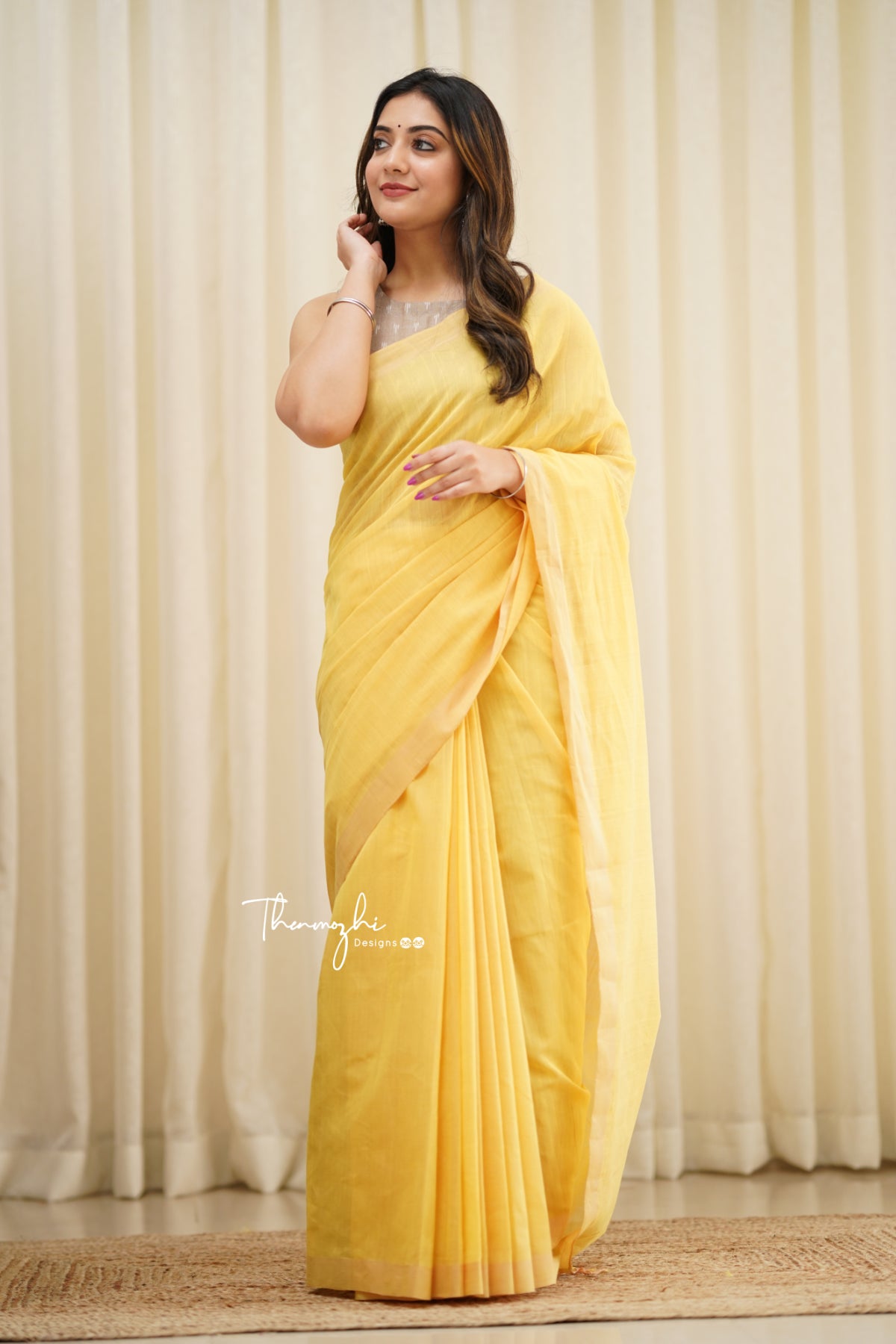 Yellow Canary - Yellow Mangalagiri Plain Cotton Saree