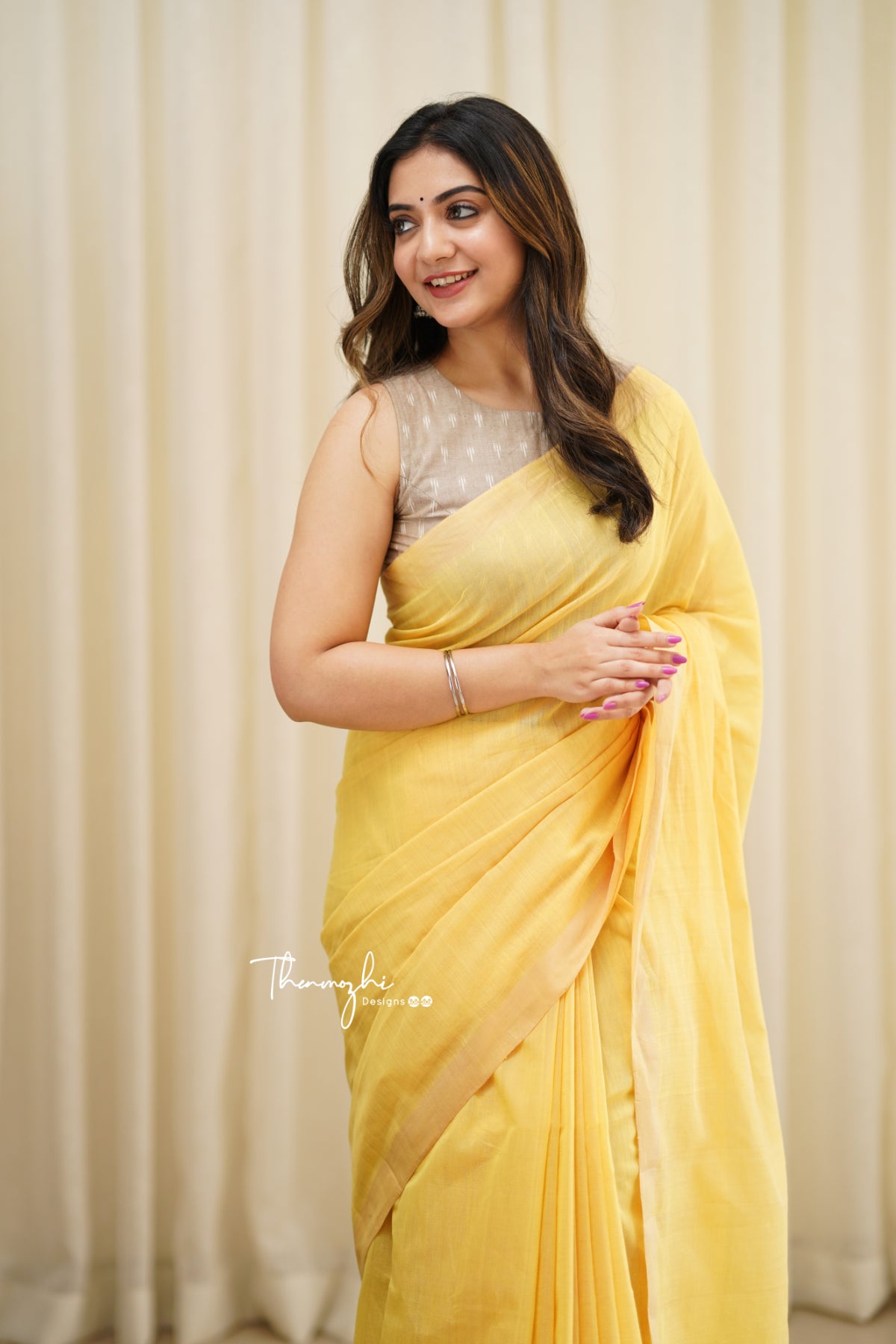 Yellow Canary - Yellow Mangalagiri Plain Cotton Saree