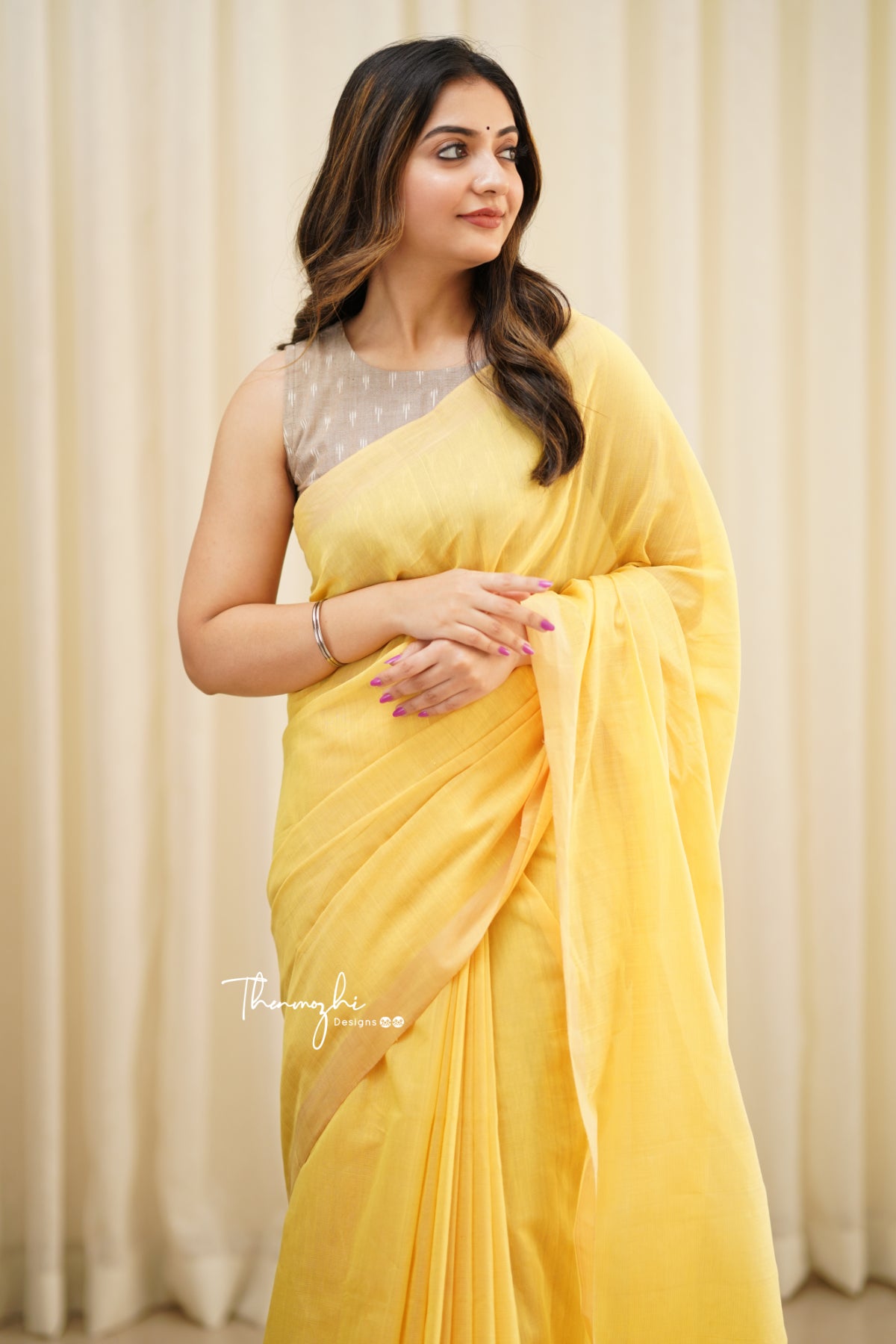 Yellow Canary - Yellow Mangalagiri Plain Cotton Saree
