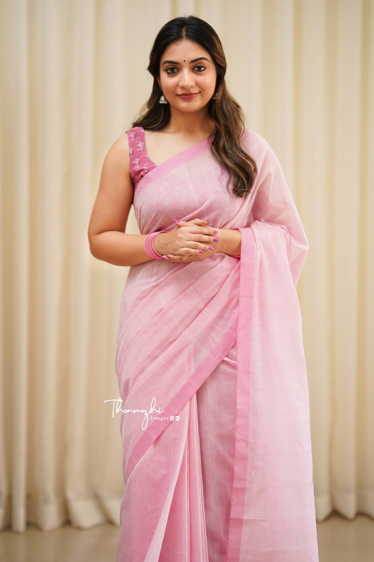 Flamingo - Pink Mangalagiri Plain Cotton Saree