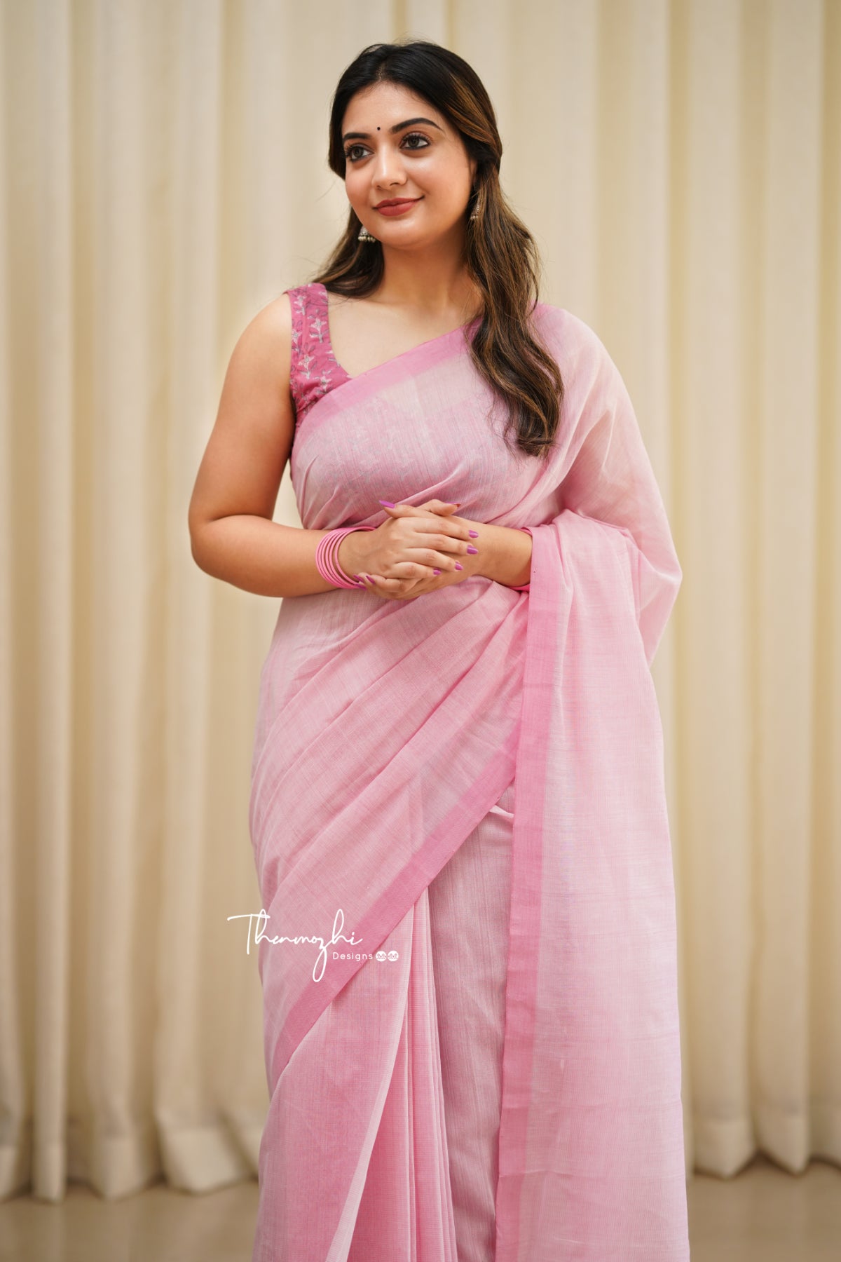 Flamingo - Pink Mangalagiri Plain Cotton Saree