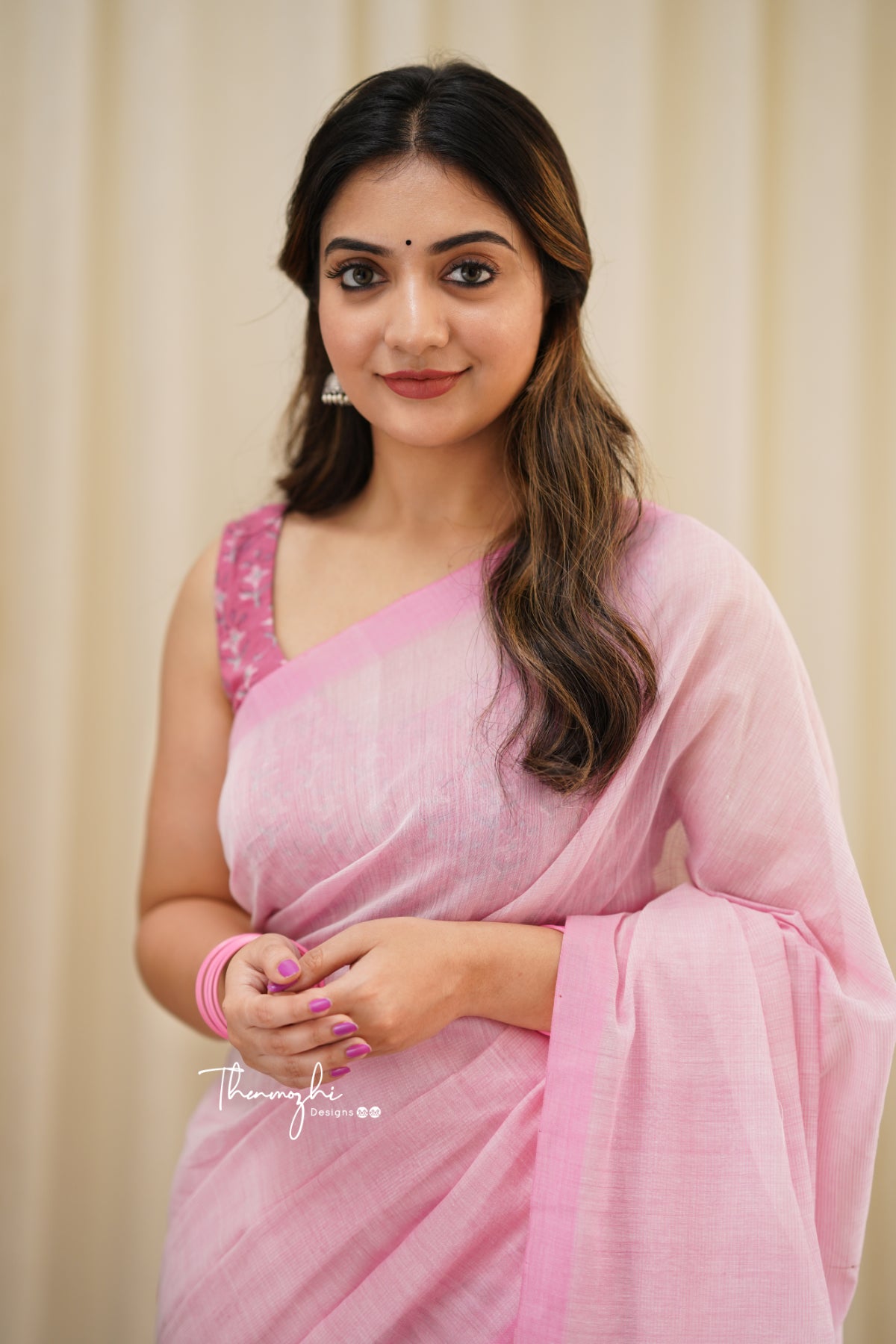 Flamingo - Pink Mangalagiri Plain Cotton Saree