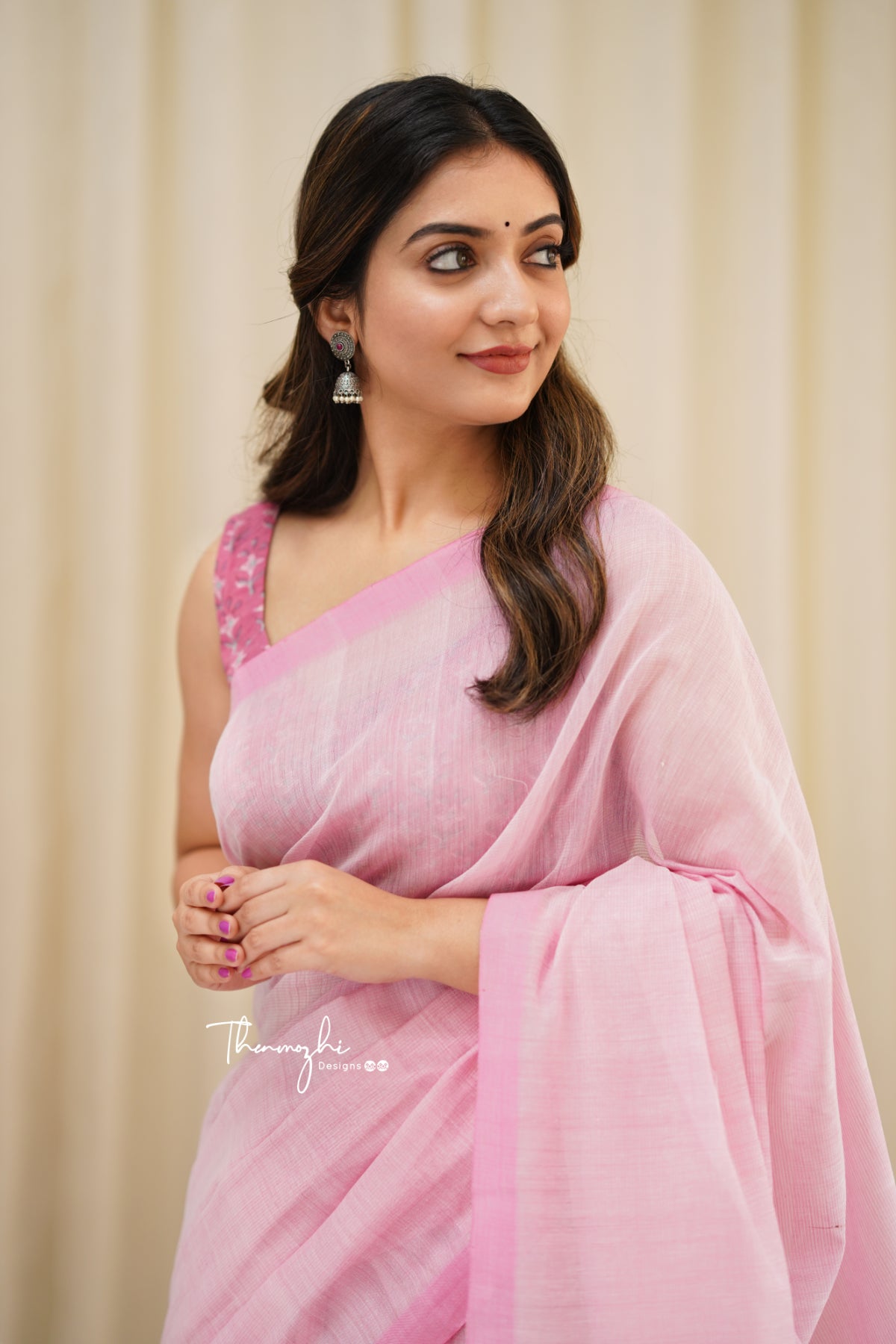 Flamingo - Pink Mangalagiri Plain Cotton Saree