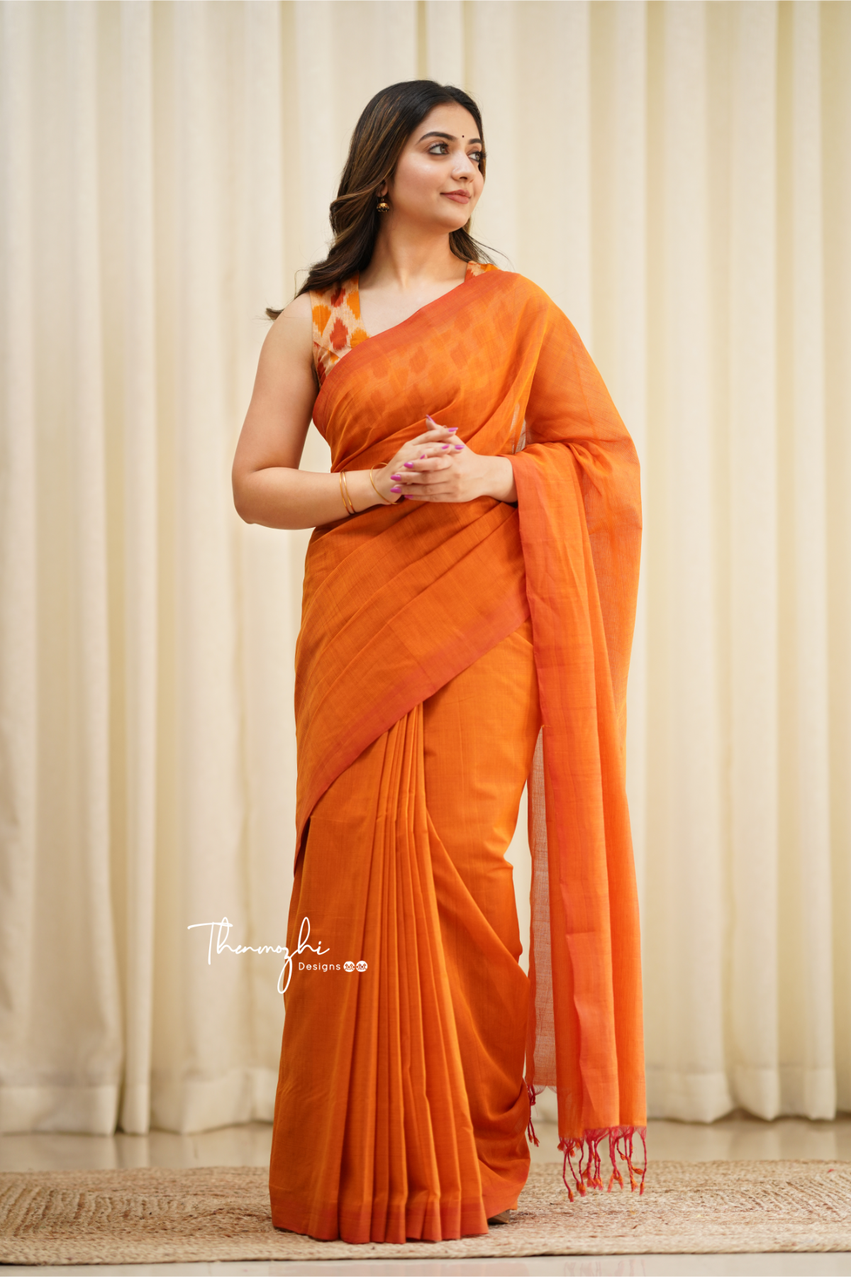 Orange Dove - Orange Mangalagiri Plain Cotton Saree