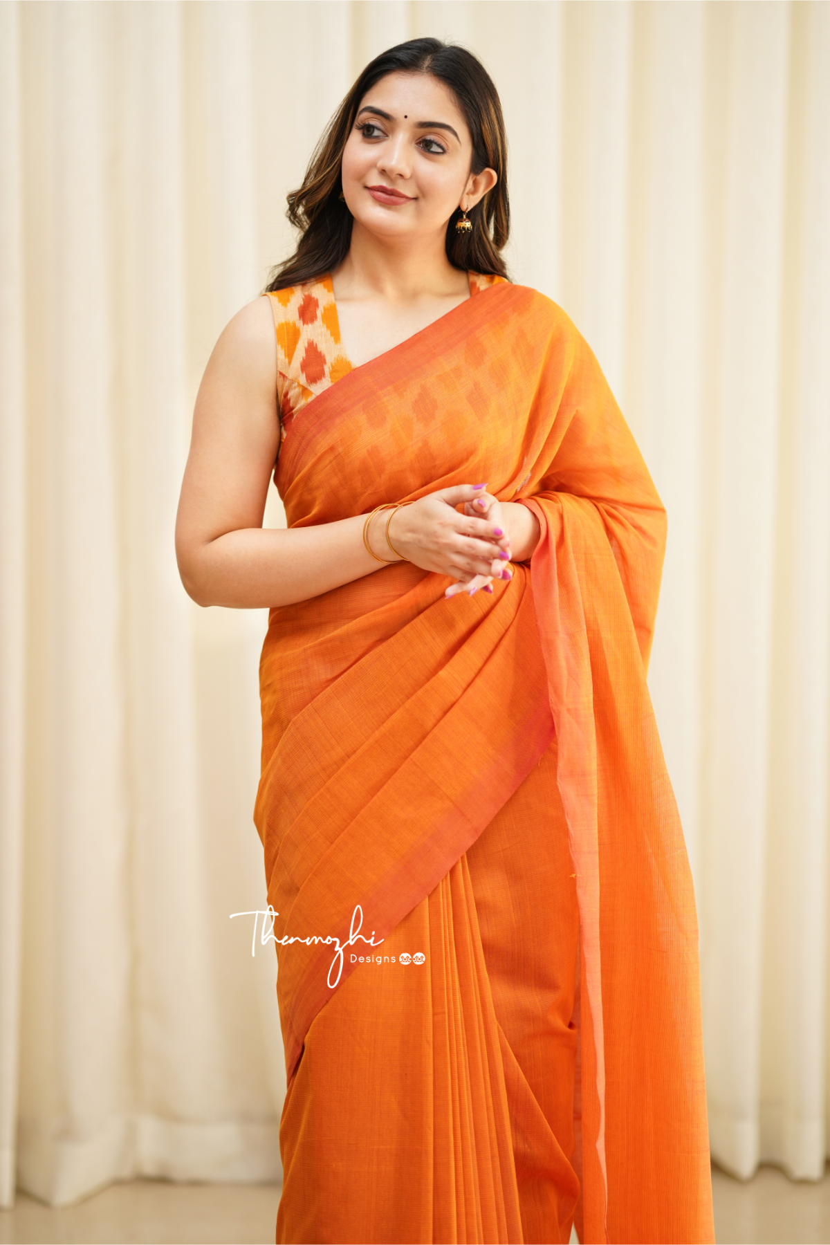 Orange Dove - Orange Mangalagiri Plain Cotton Saree