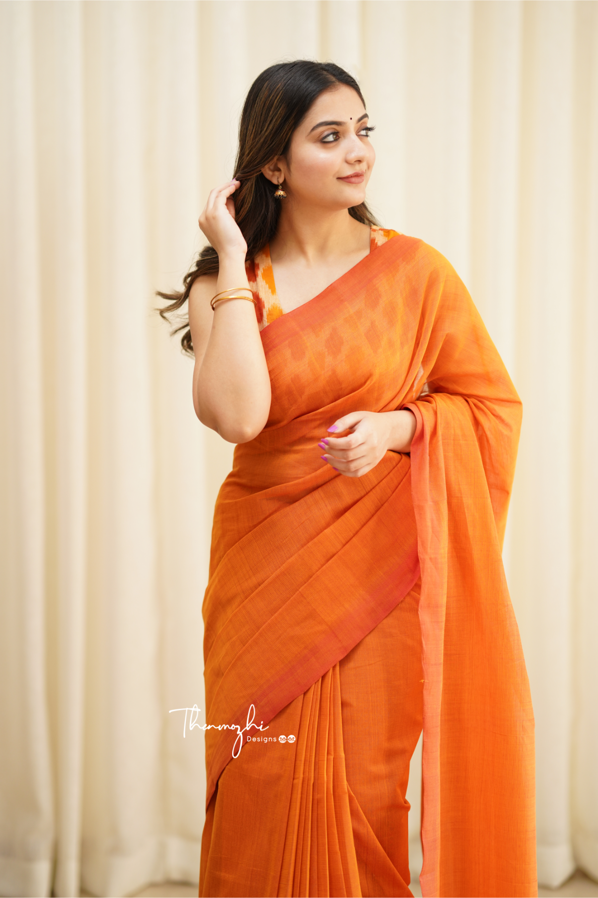 Orange Dove - Orange Mangalagiri Plain Cotton Saree