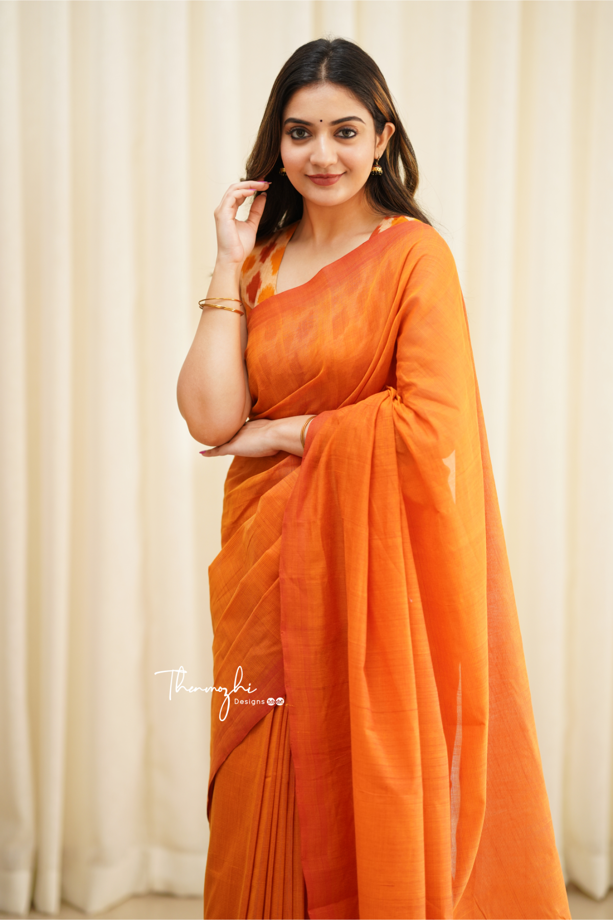 Orange Dove - Orange Mangalagiri Plain Cotton Saree