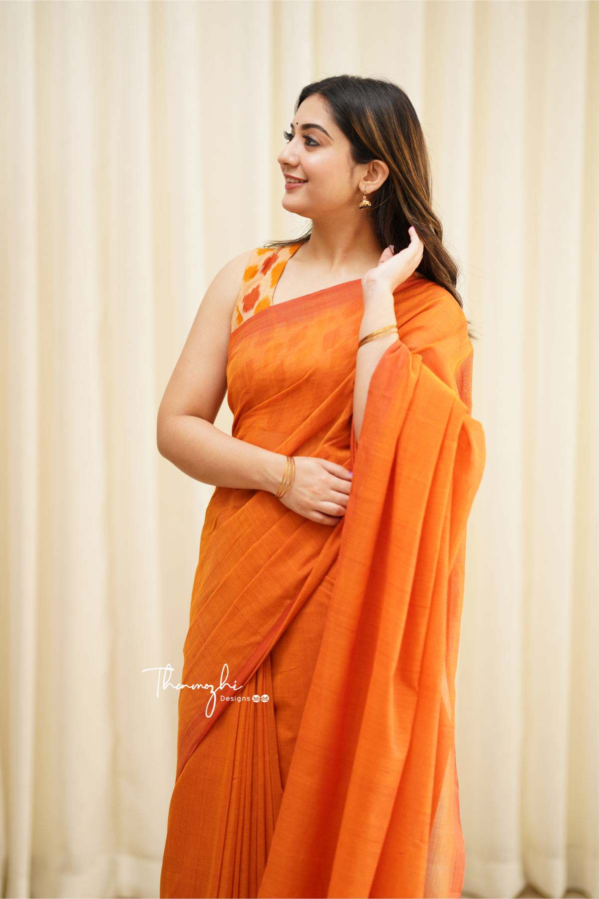 Orange Dove - Orange Mangalagiri Plain Cotton Saree