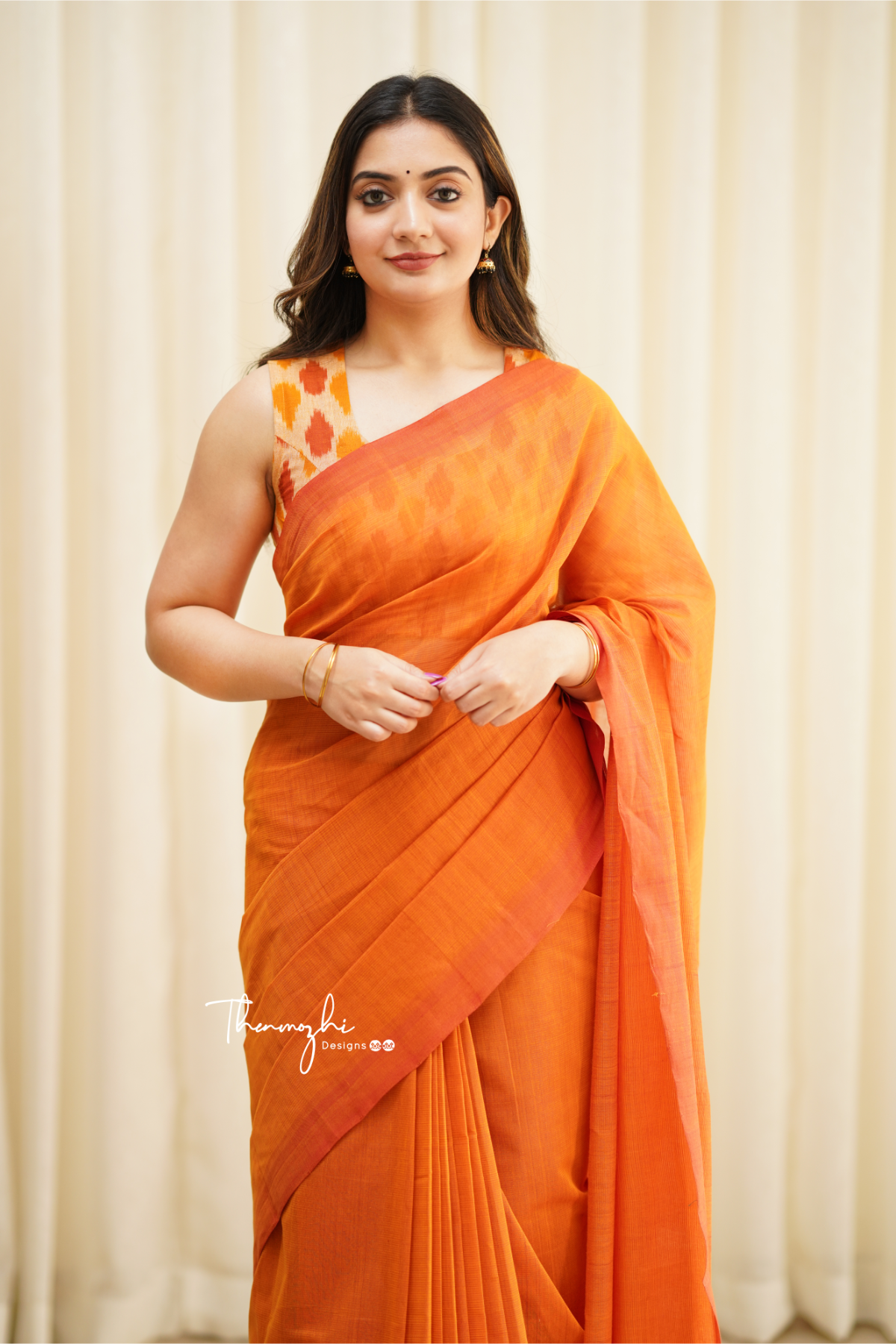 Orange Dove - Orange Mangalagiri Plain Cotton Saree