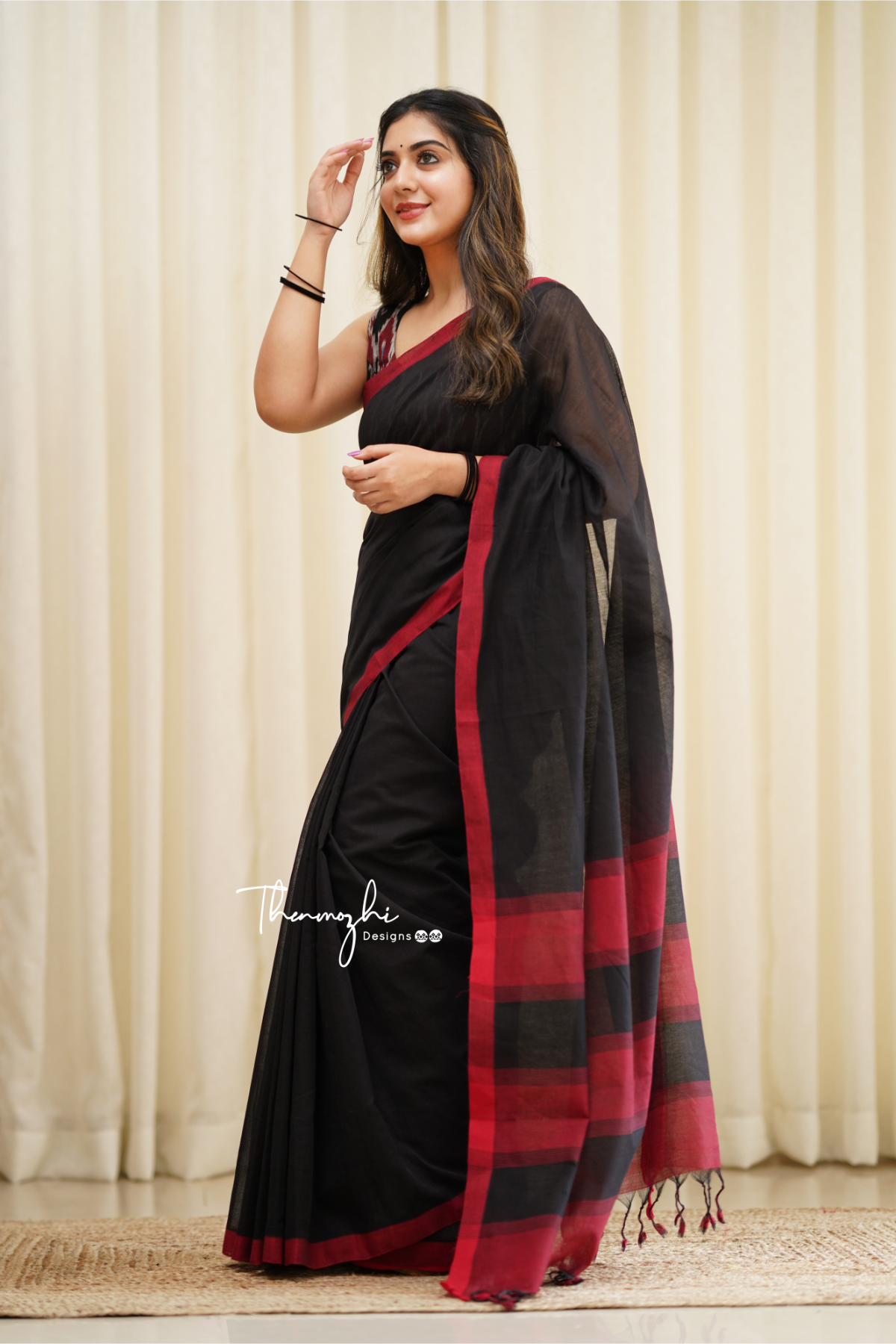 Bulbul - Black Mangalagiri Plain Cotton Saree