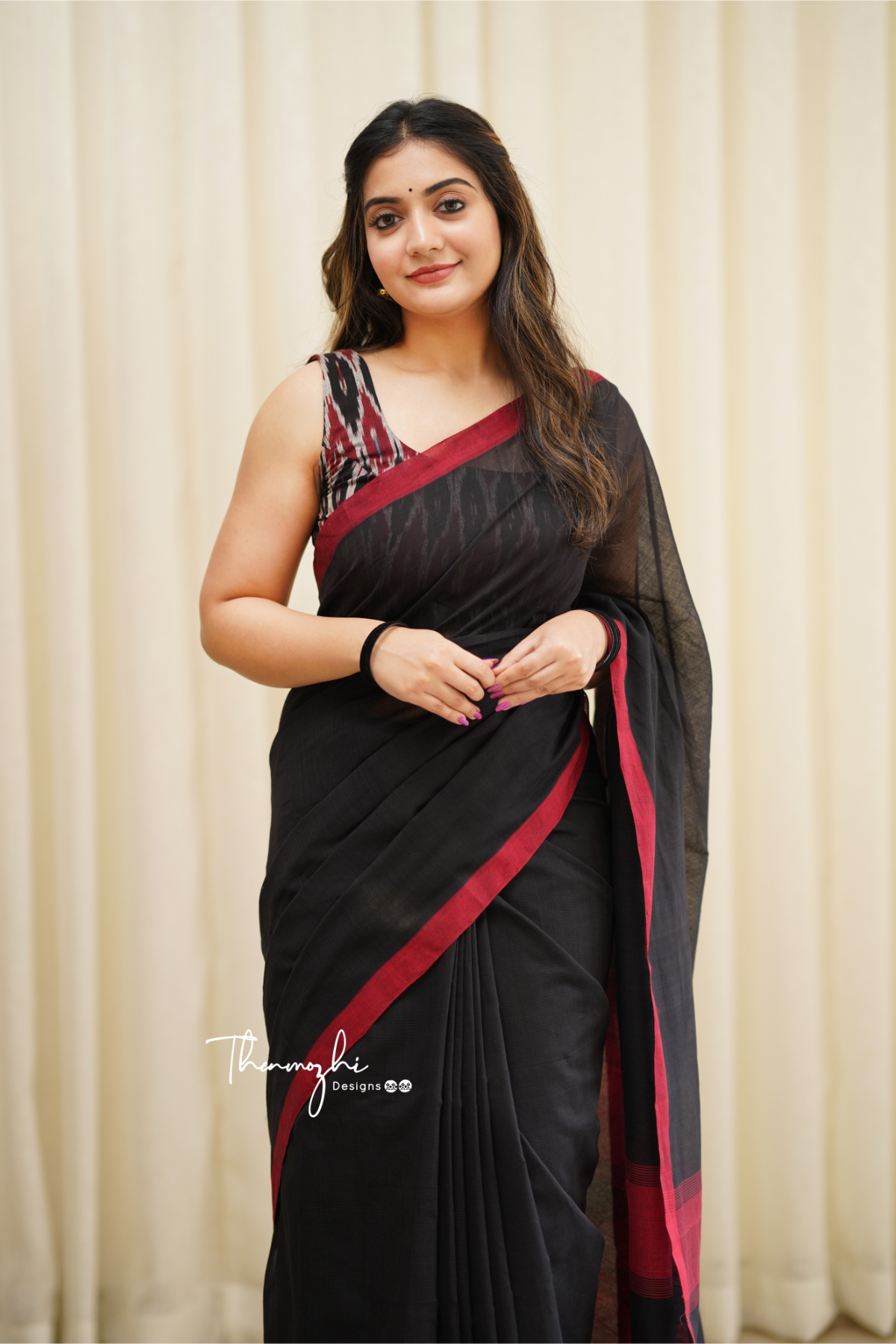 Bulbul - Black Mangalagiri Plain Cotton Saree