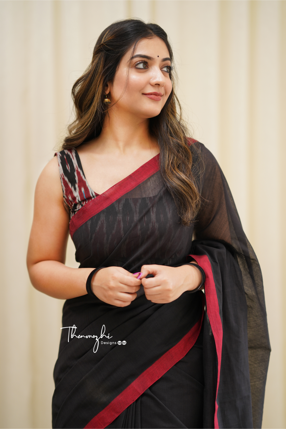 Bulbul - Black Mangalagiri Plain Cotton Saree