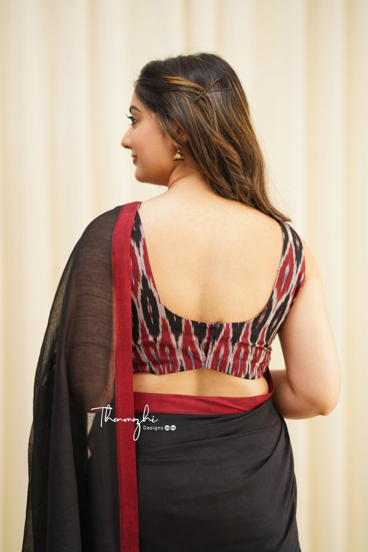 Bulbul - Black Mangalagiri Plain Cotton Saree