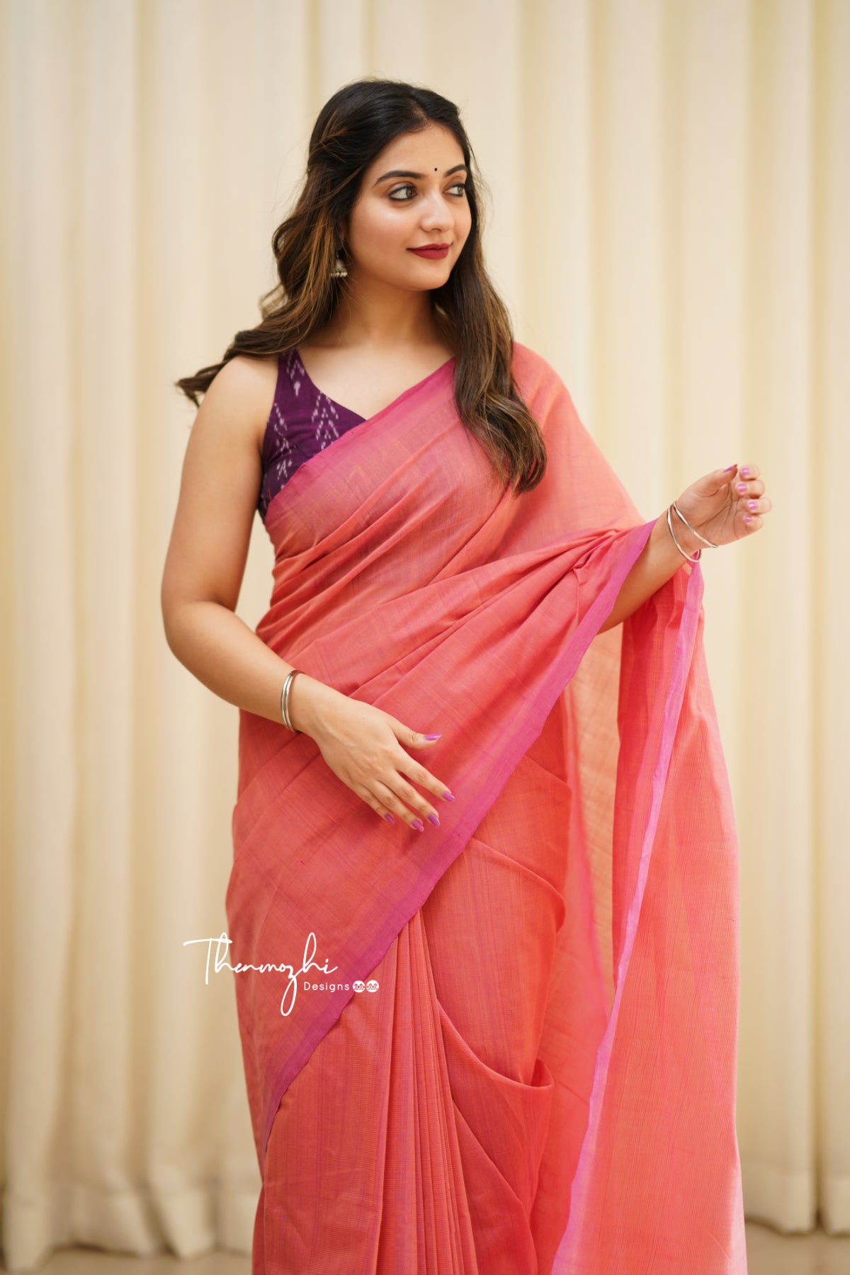 Spoonbill - Pink Mangalagiri Plain Cotton Saree