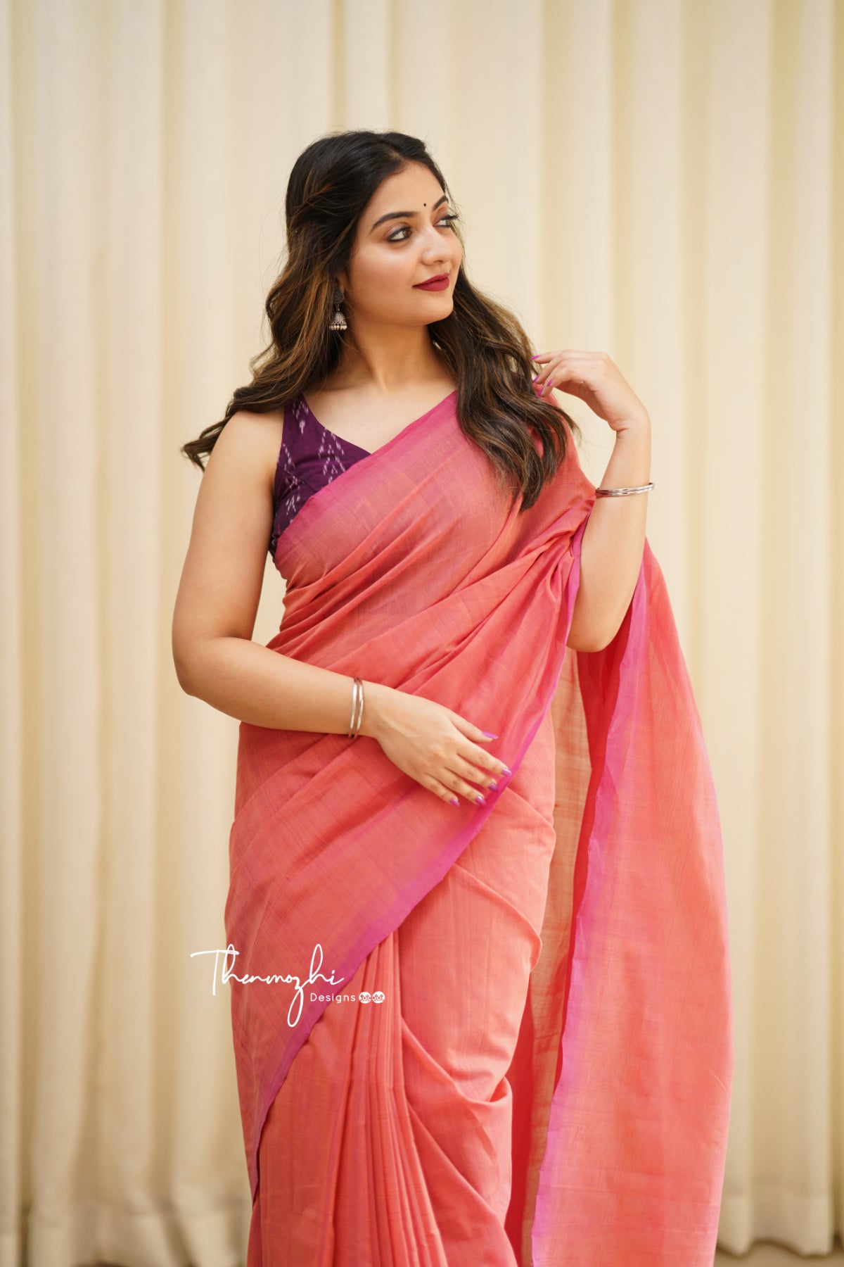 Spoonbill - Pink Mangalagiri Plain Cotton Saree