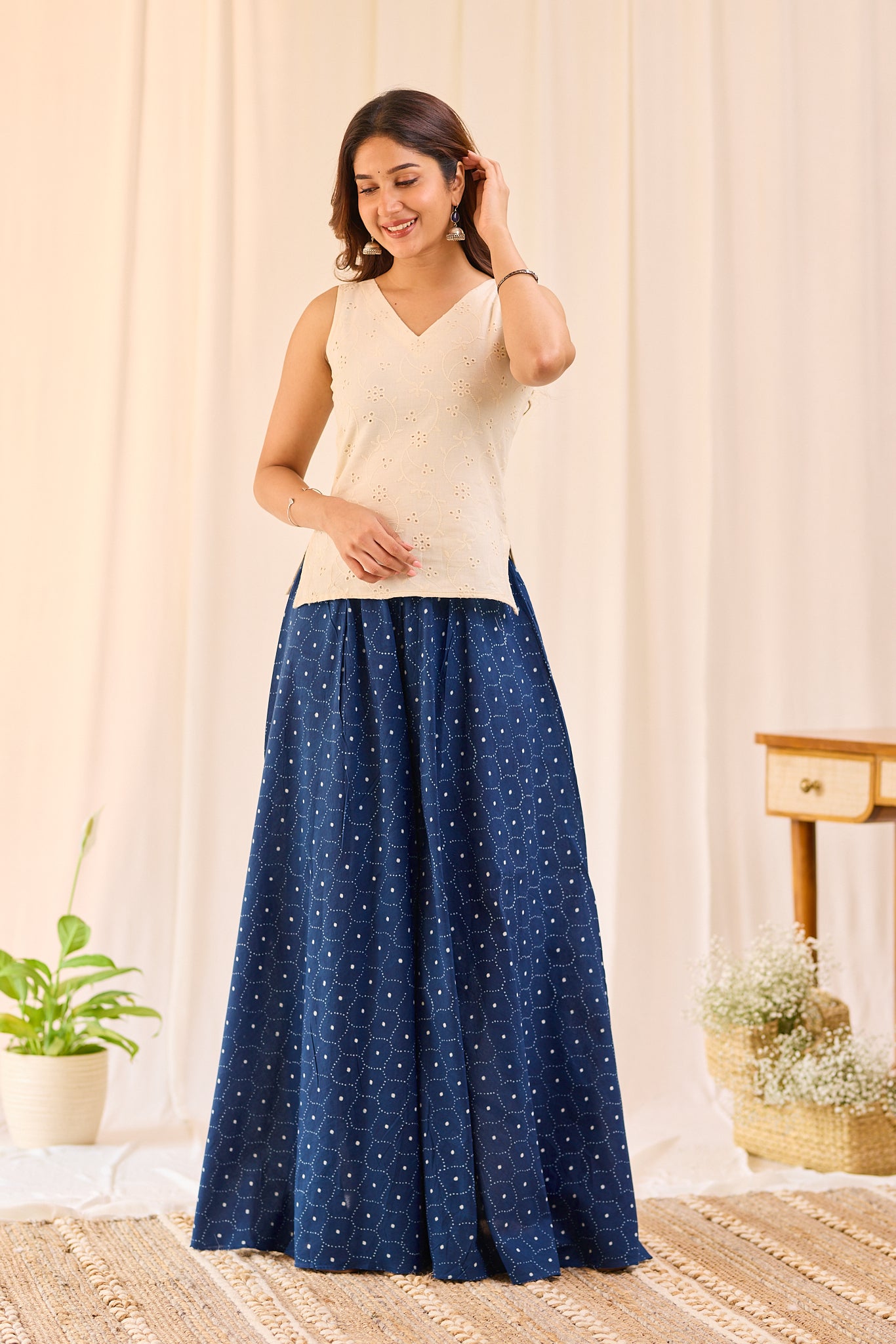 Deep Indigo Hand-block Printed Gharara Pants
