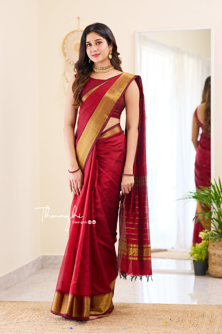 Classy Maroon - Mangalagiri Silk Cotton Saree