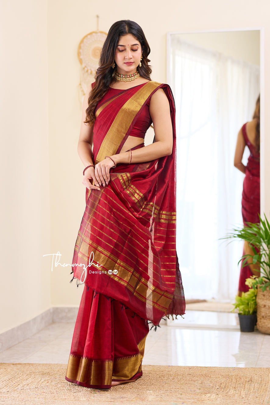Classy Maroon - Mangalagiri Silk Cotton Saree