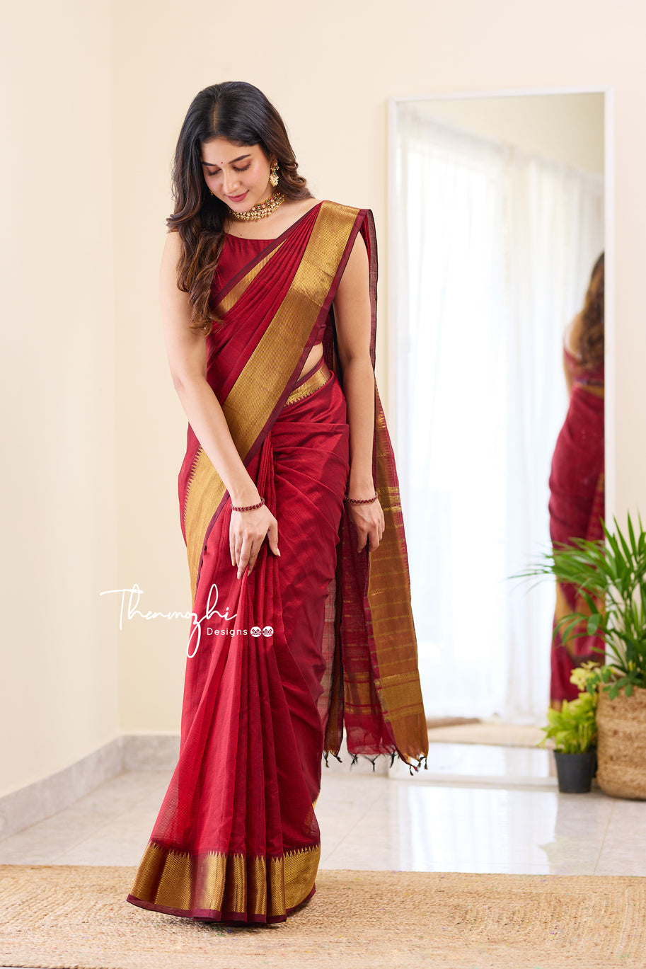 Classy Maroon - Mangalagiri Silk Cotton Saree