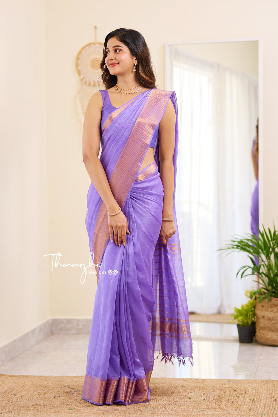 Graceful Lilac Handwoven Mangalagiri Silk Cotton