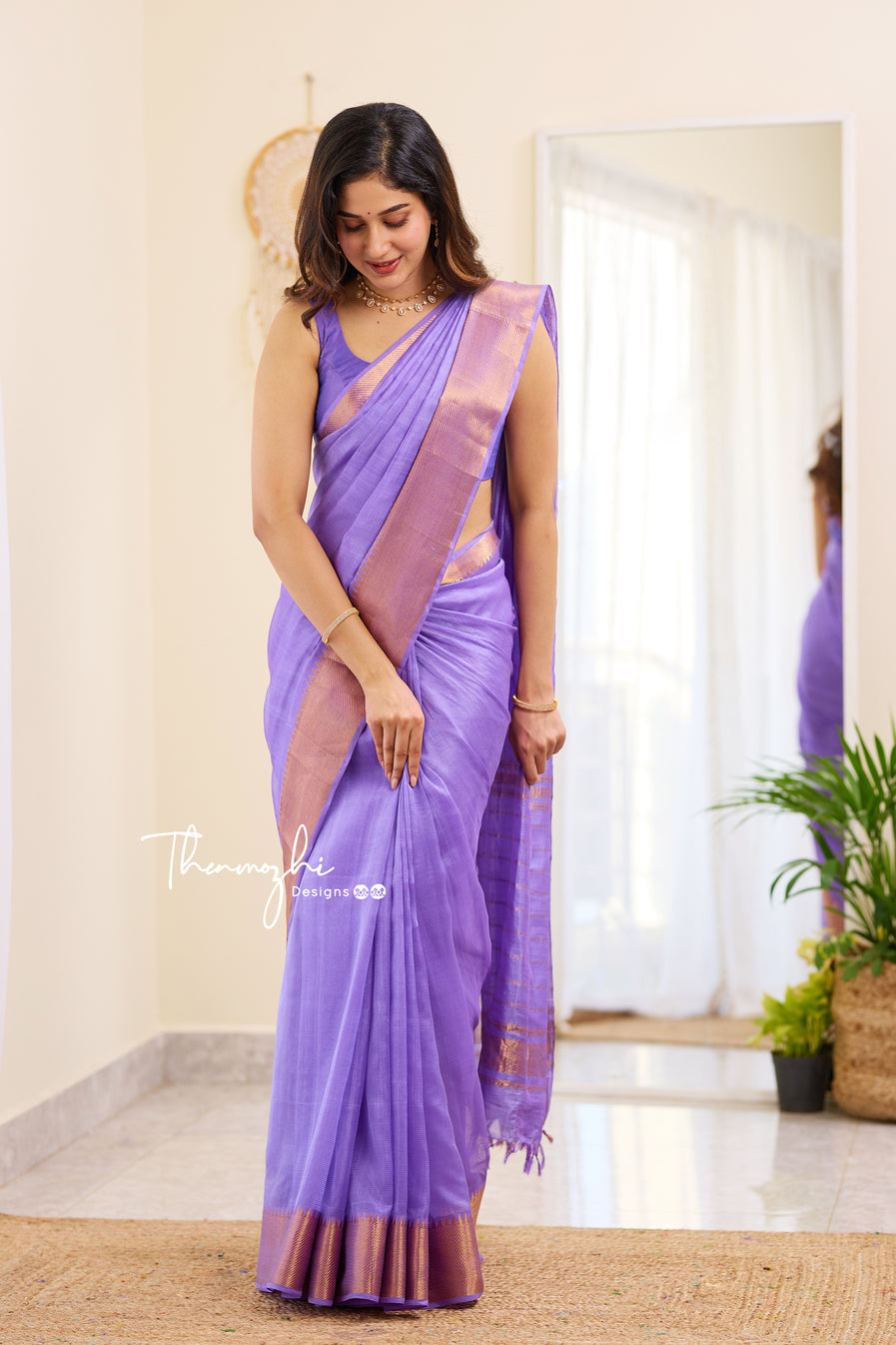 Graceful Lilac Handwoven Mangalagiri Silk Cotton