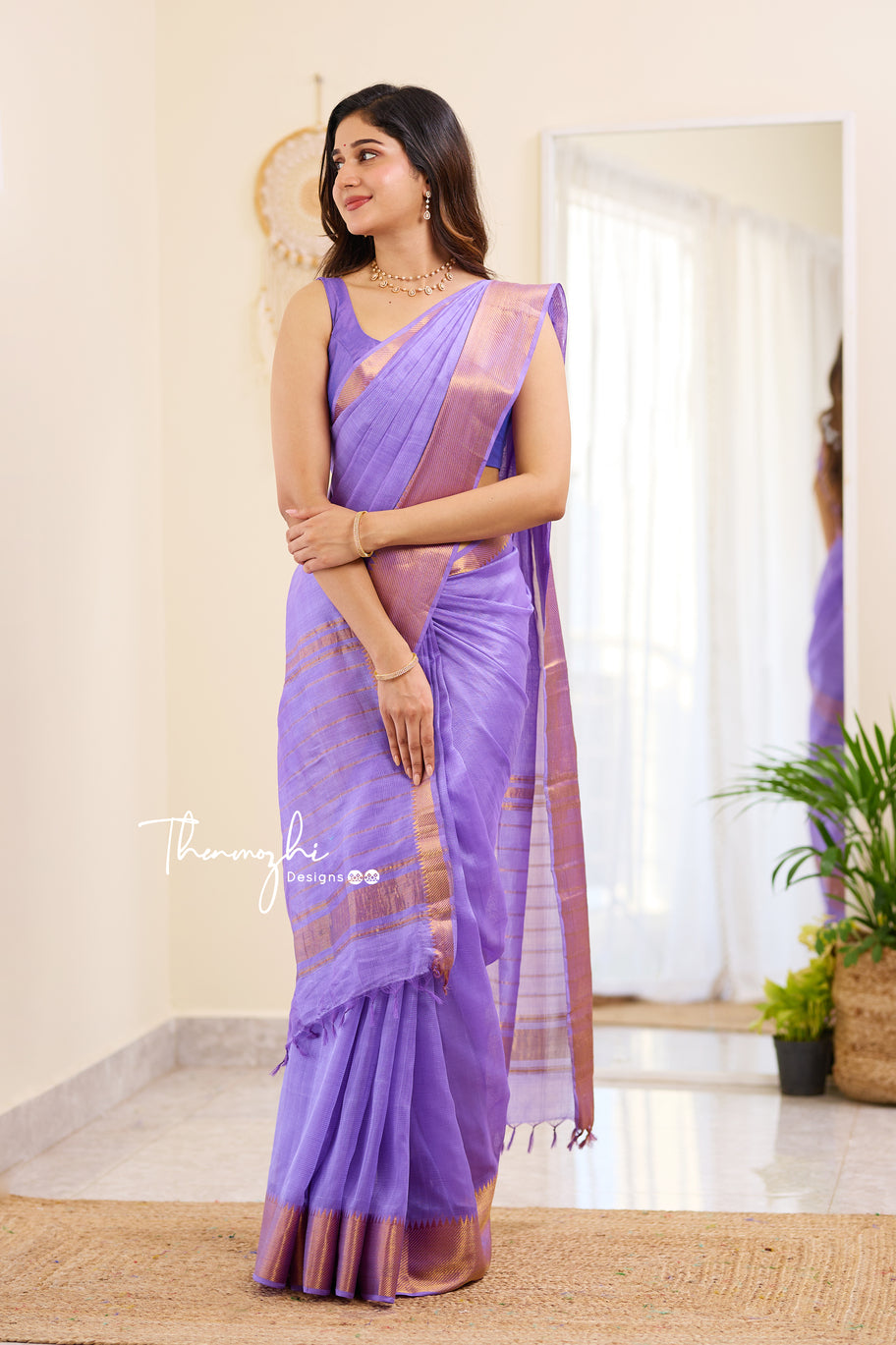 Graceful Lilac Handwoven Mangalagiri Silk Cotton