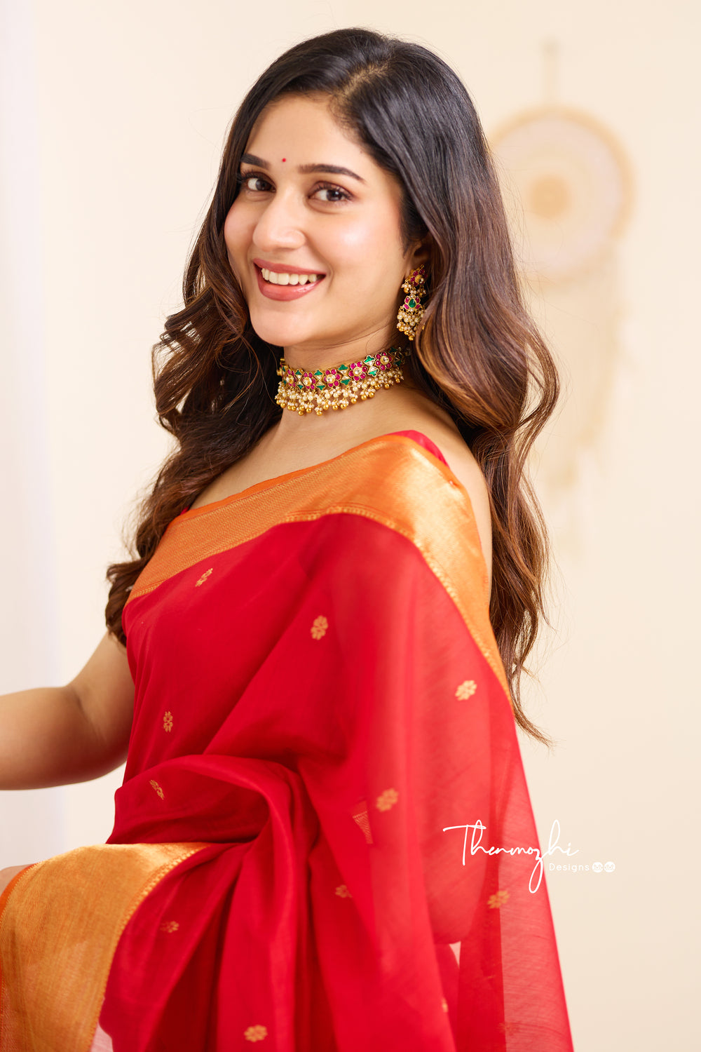 Red and Orange Maheshwari Silk Handloom Cotton Saree