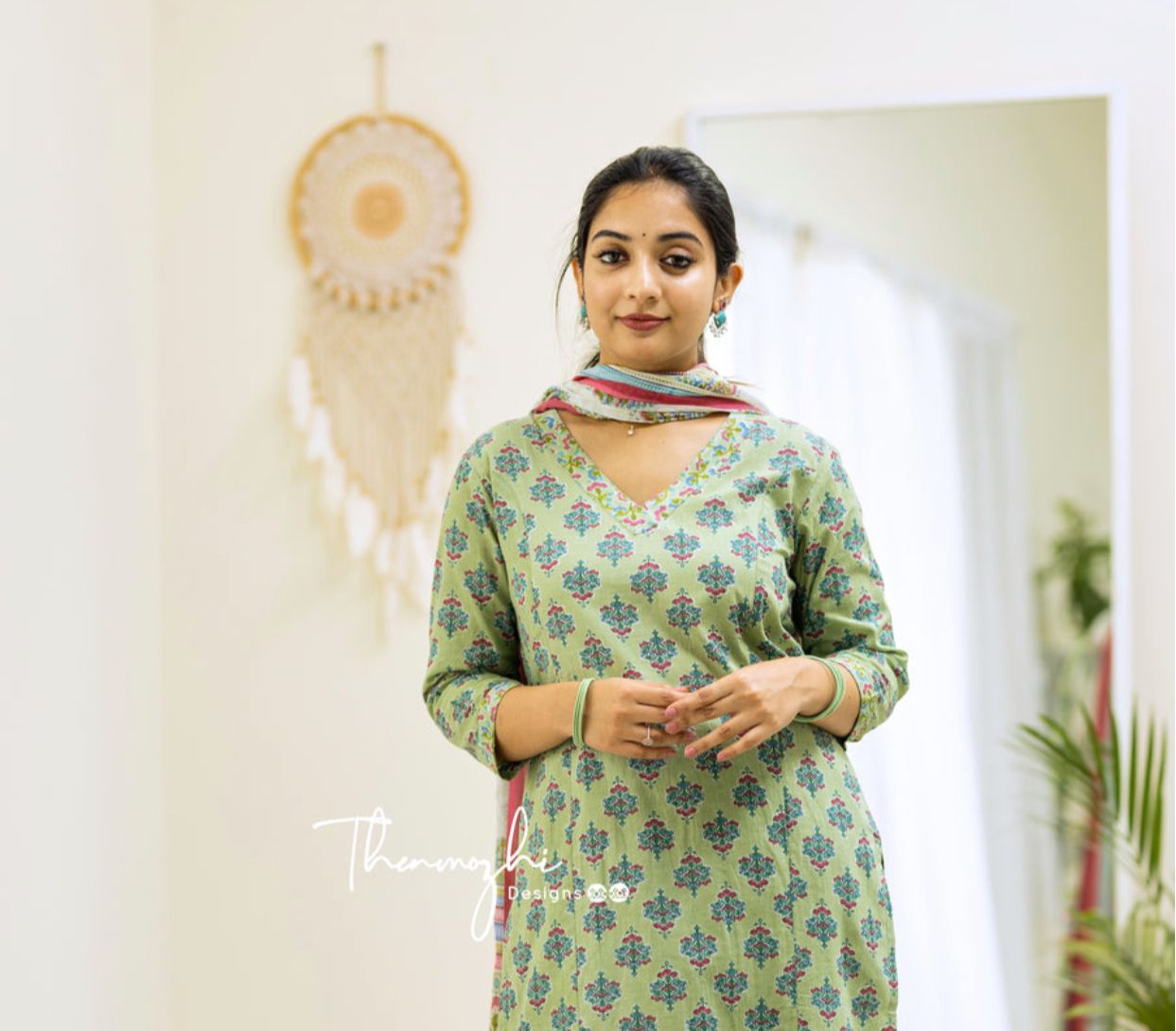 Malar - Green Cotton Suit Set with Cotton Dupatta