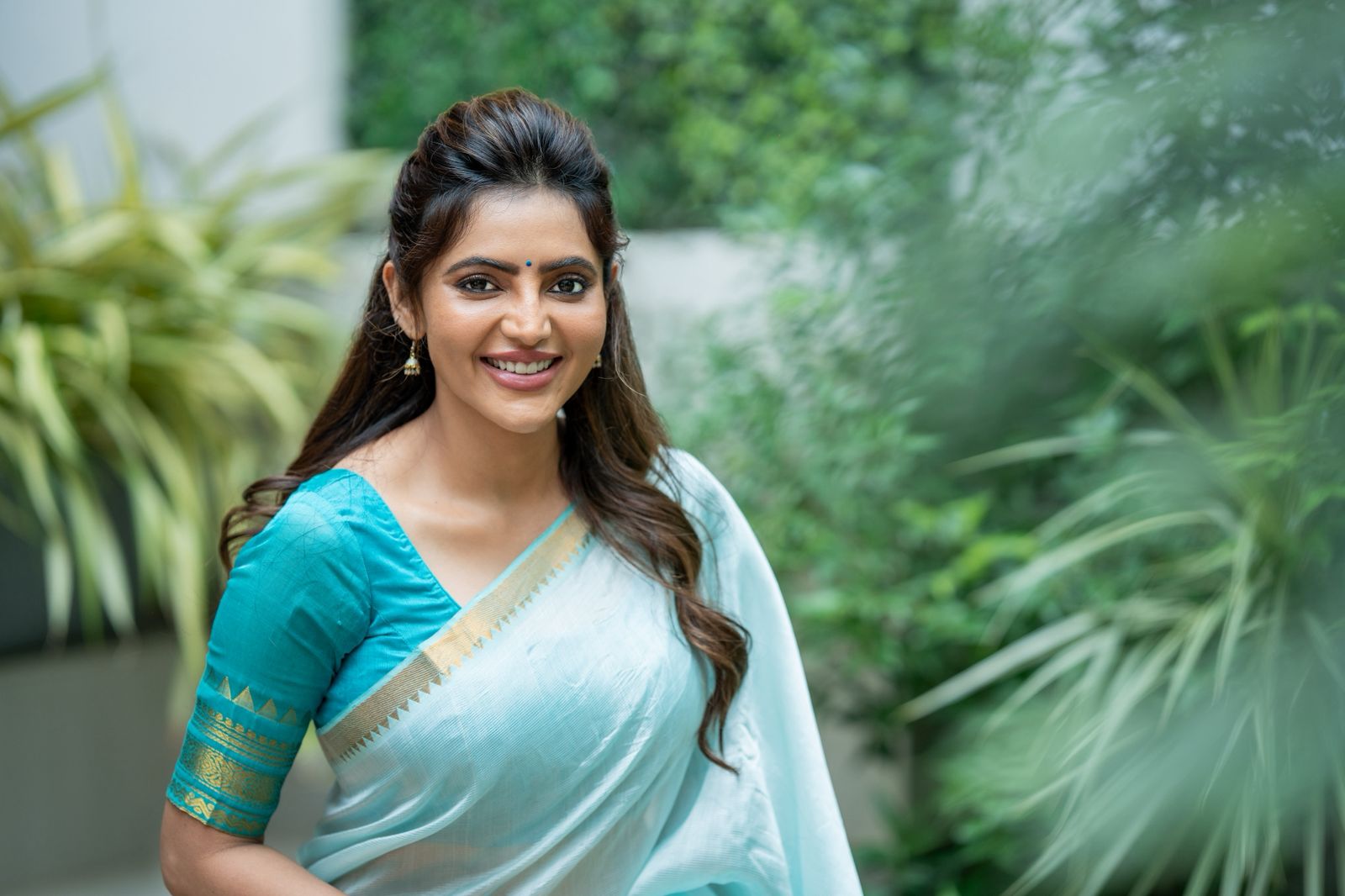 Athulya Turquoise Mangalagiri Semi Silk Cotton Saree