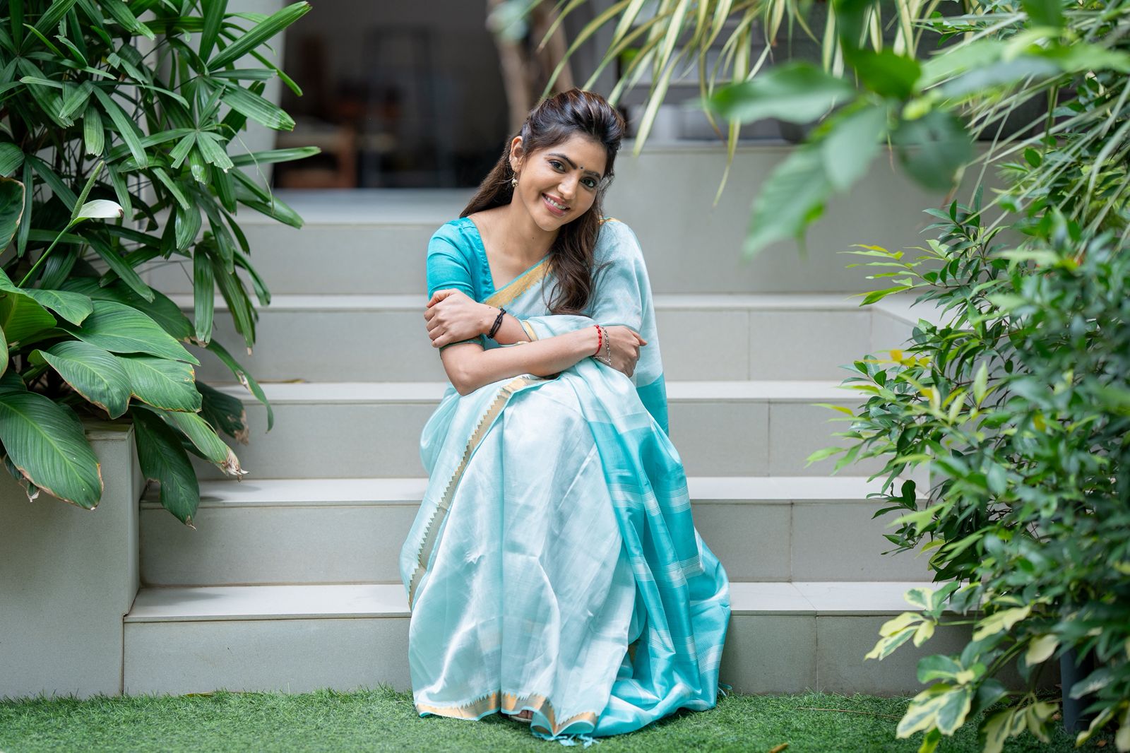 Athulya Turquoise Mangalagiri Semi Silk Cotton Saree