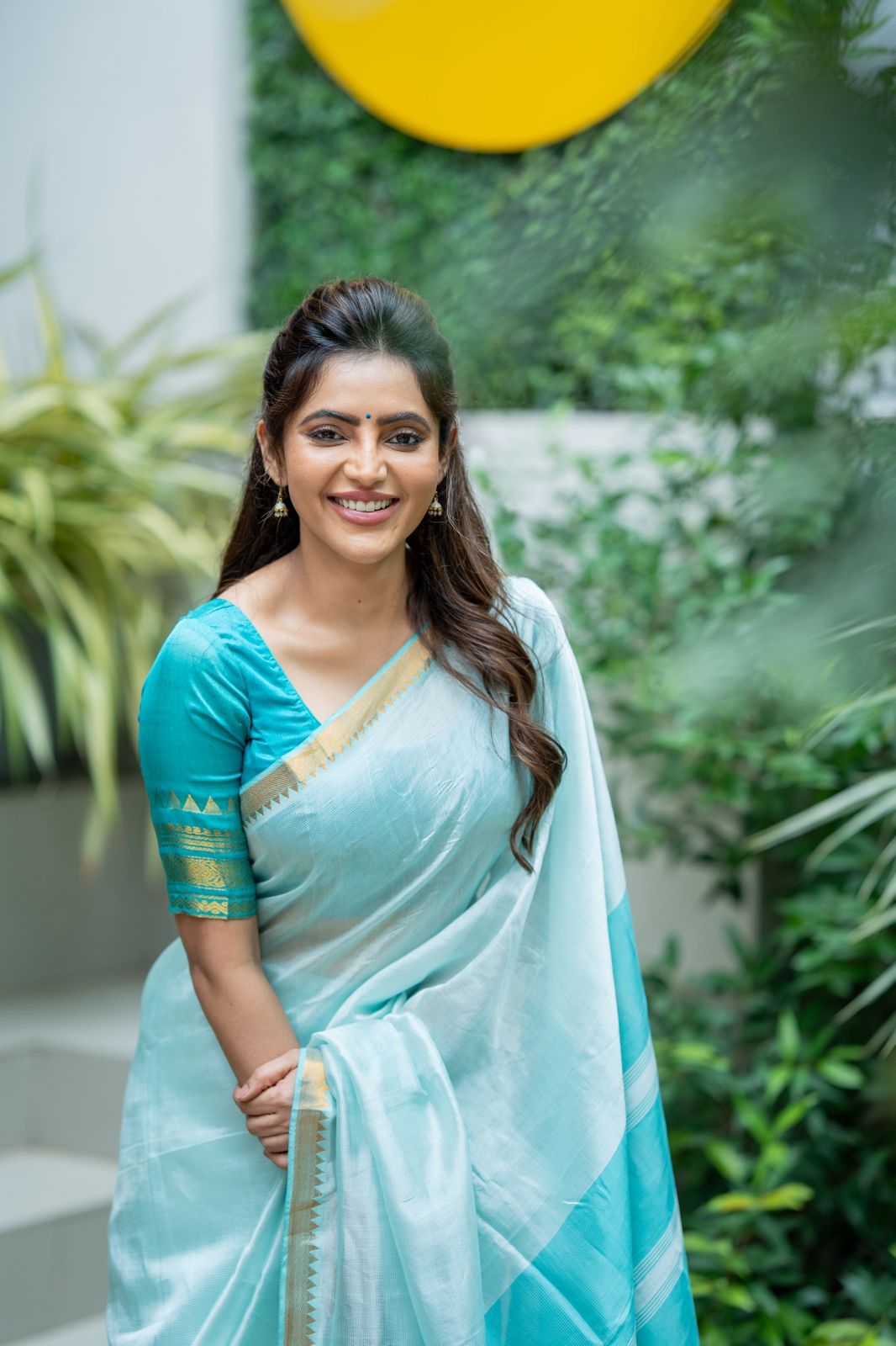 Athulya Turquoise Mangalagiri Semi Silk Cotton Saree