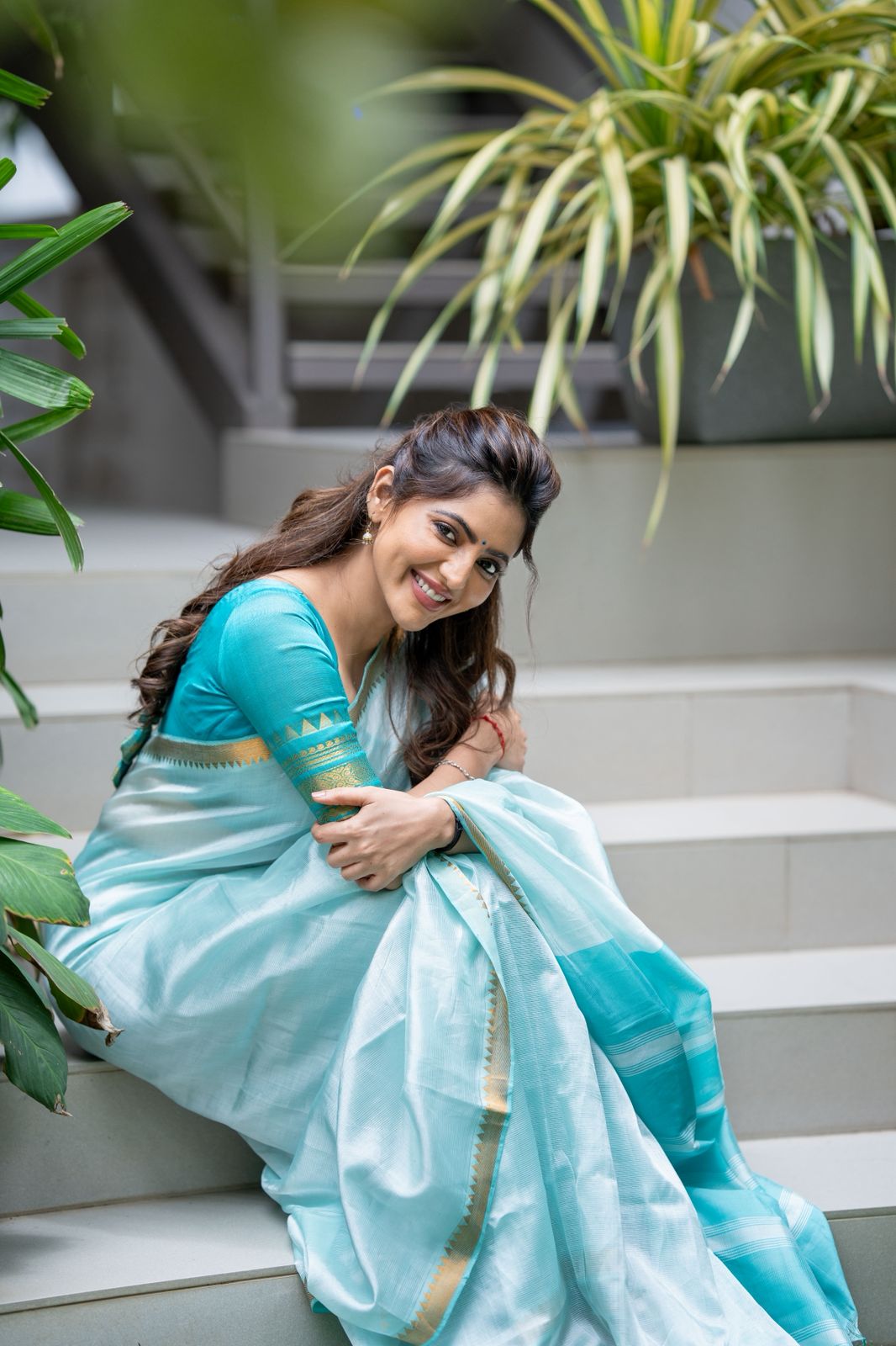 Athulya Turquoise Mangalagiri Semi Silk Cotton Saree