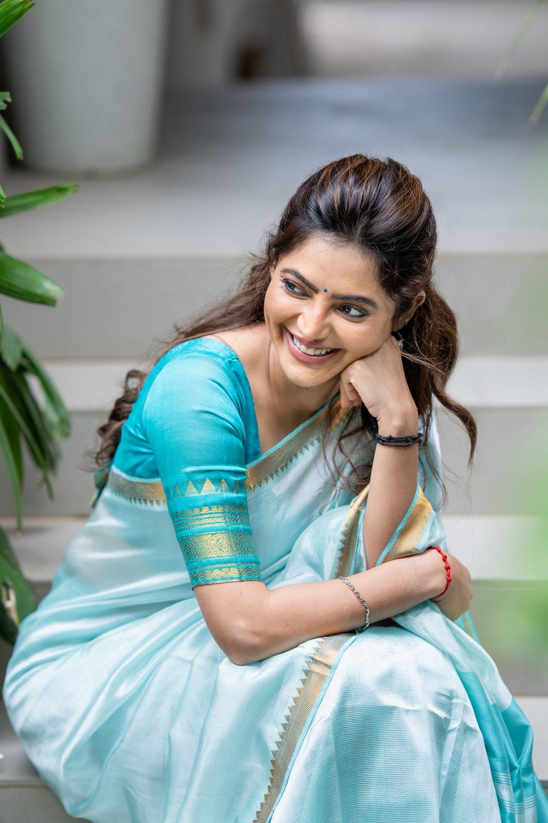Athulya Turquoise Mangalagiri Semi Silk Cotton Saree