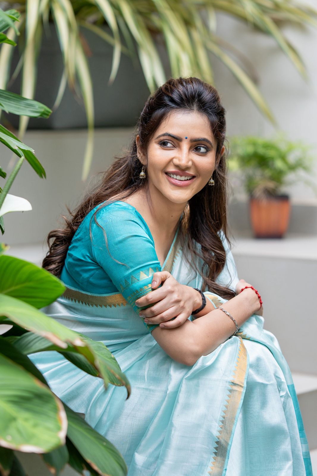 Athulya Turquoise Mangalagiri Semi Silk Cotton Saree