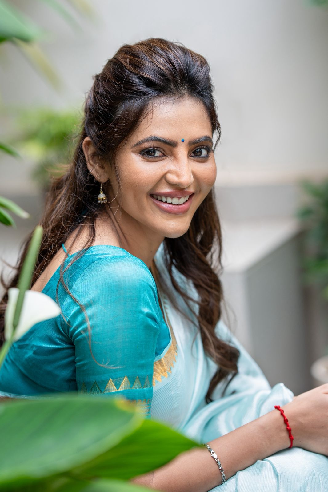 Athulya Turquoise Mangalagiri Semi Silk Cotton Saree