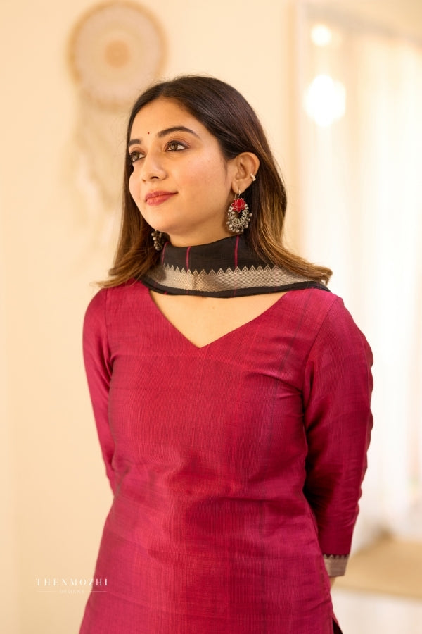 Wine Red Mangalagiri Semi Silk Salwar