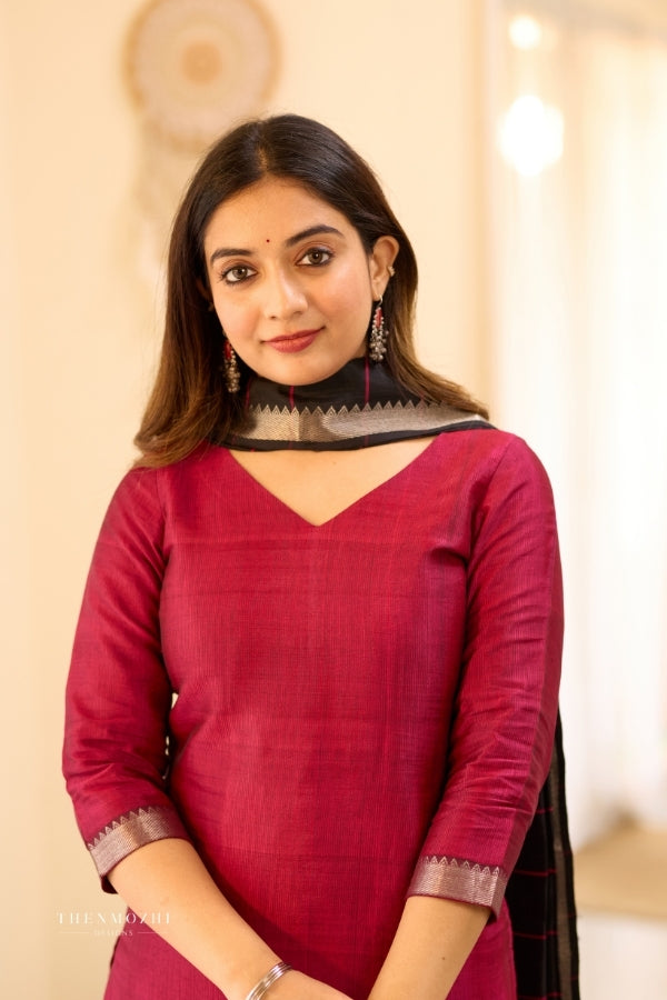 Wine Red Mangalagiri Semi Silk Salwar