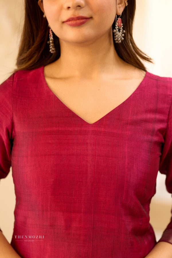 Wine Red Mangalagiri Semi Silk Salwar