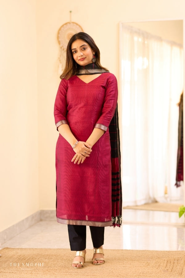 Wine Red Mangalagiri Semi Silk Salwar